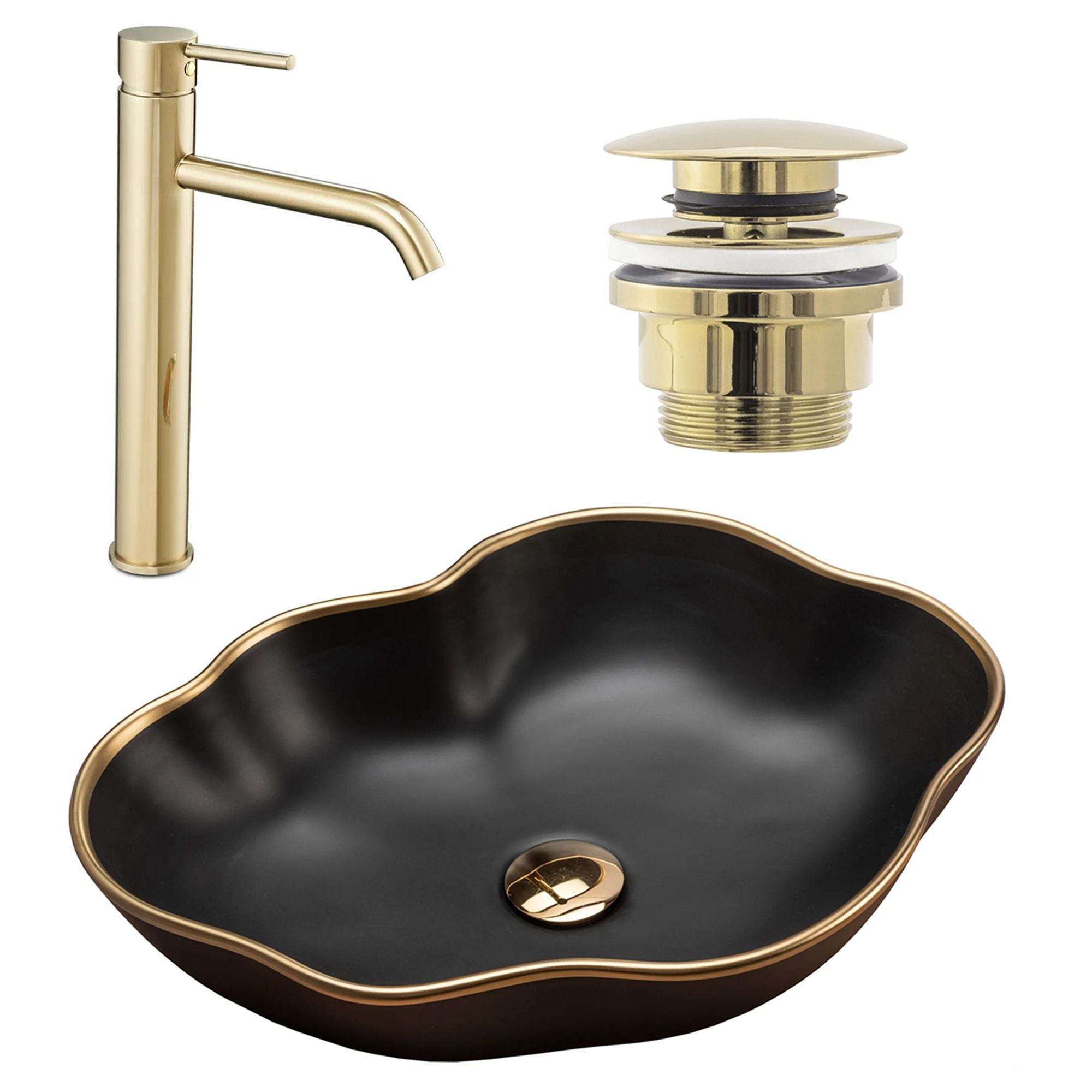 Zestaw Pearl black matt gold edge + bateria wysoka Lungo gold + korek uniwersalny złoty