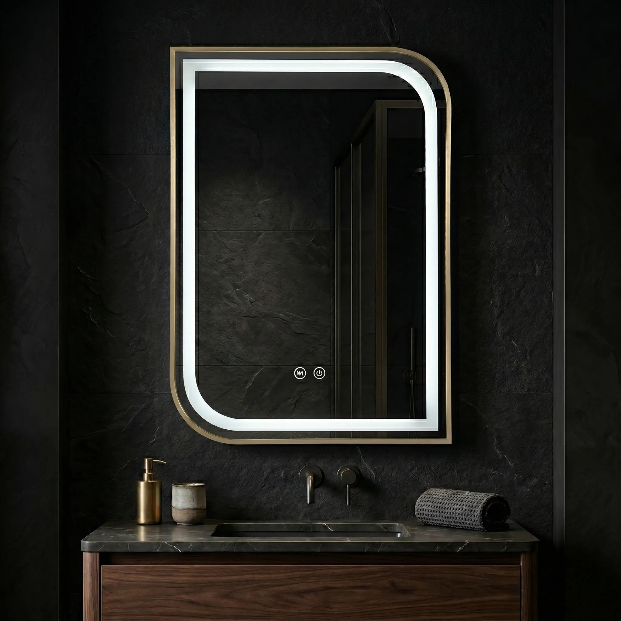 Lustro ścienne LED ZONE 80X60 Złoty Szczotkowany  4