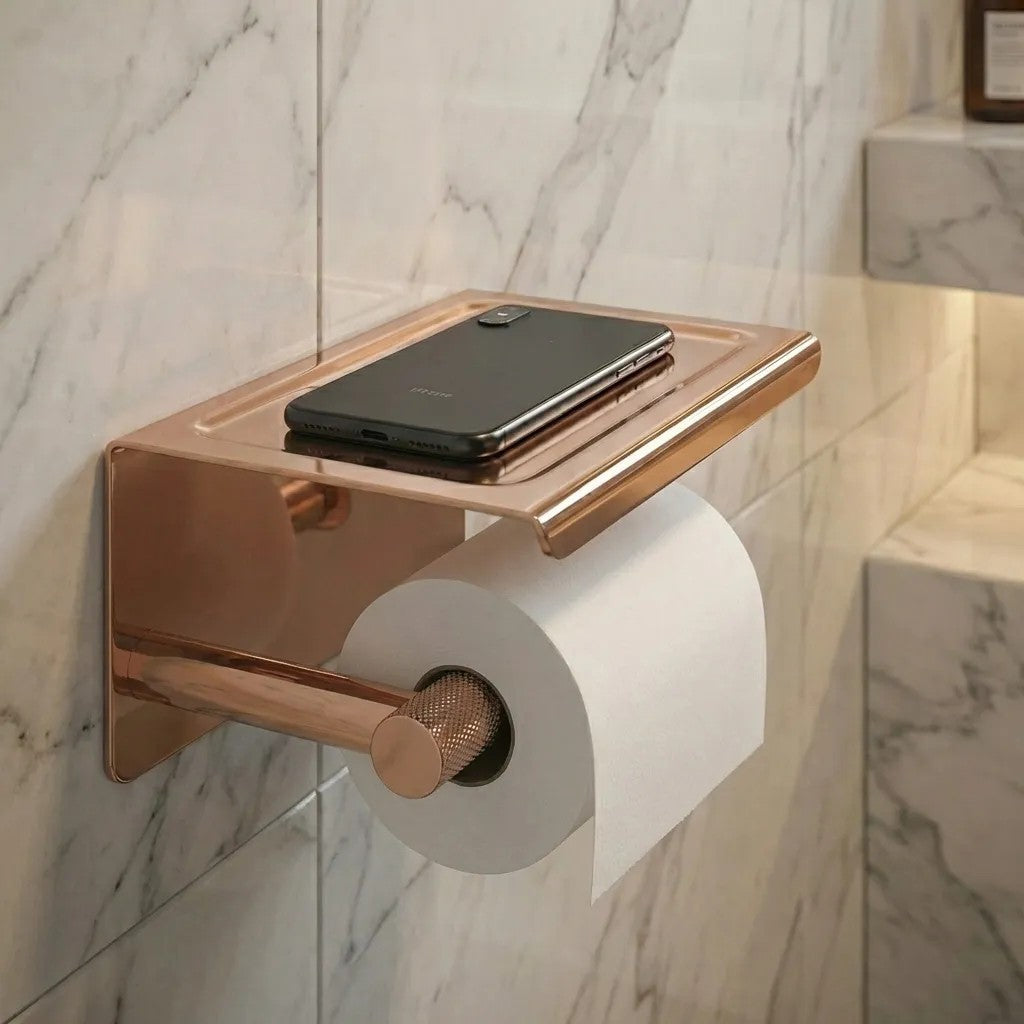 Uchwyt na papier toaletowy z półką 6613 Modern Miedź  4