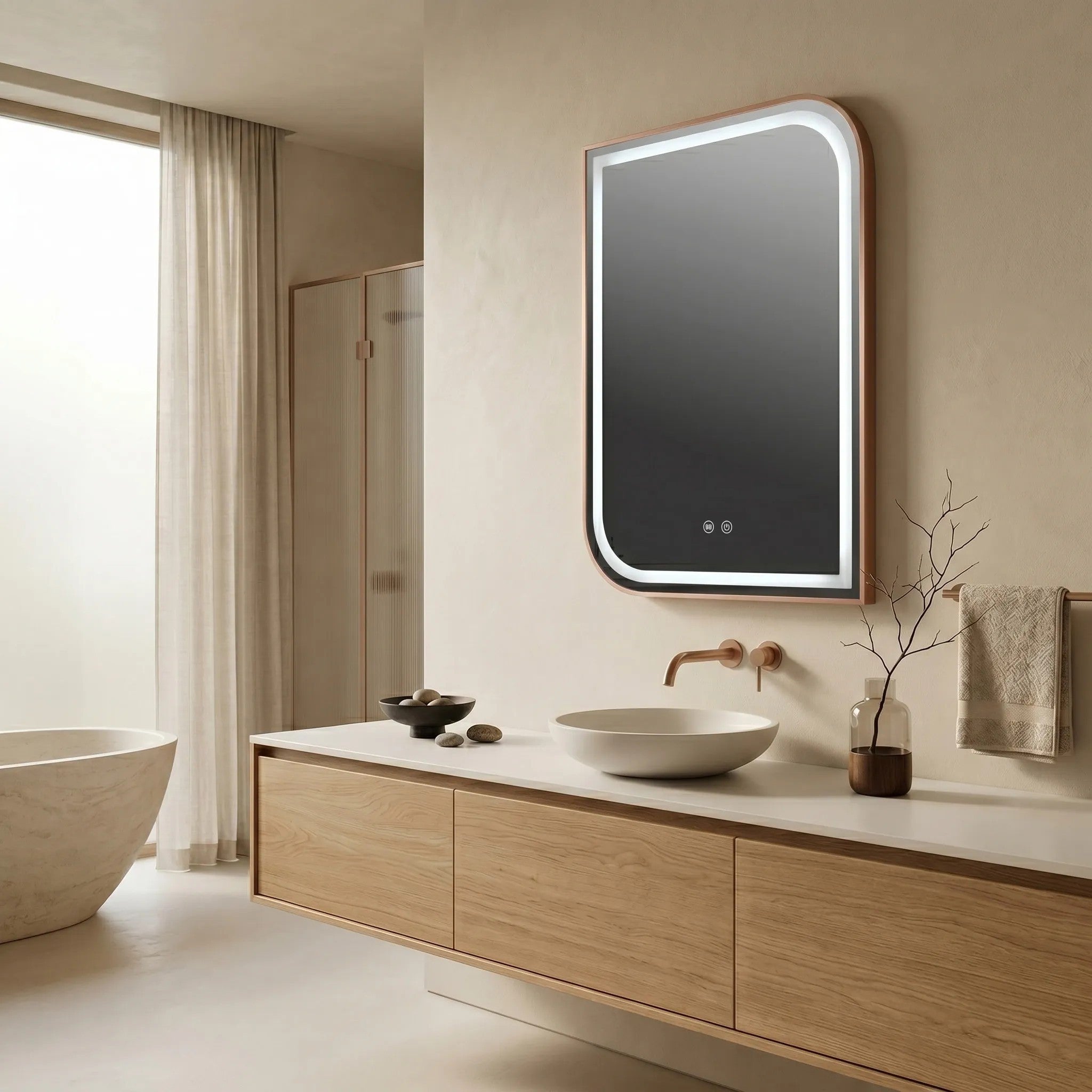 Lustro ścienne LED ZONE 80x60 Różowe Złoto Szczotkowane  4