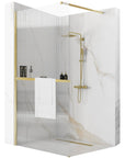 Ścianka prysznicowa Rea Aero Intimo Złota Szczotkowana N 100 Walk In  z półką i wieszakiem Evo