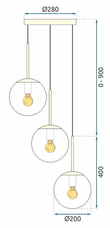 Lampa Wisząca Szklana Kula Mleczna APP656-3CPR Złota