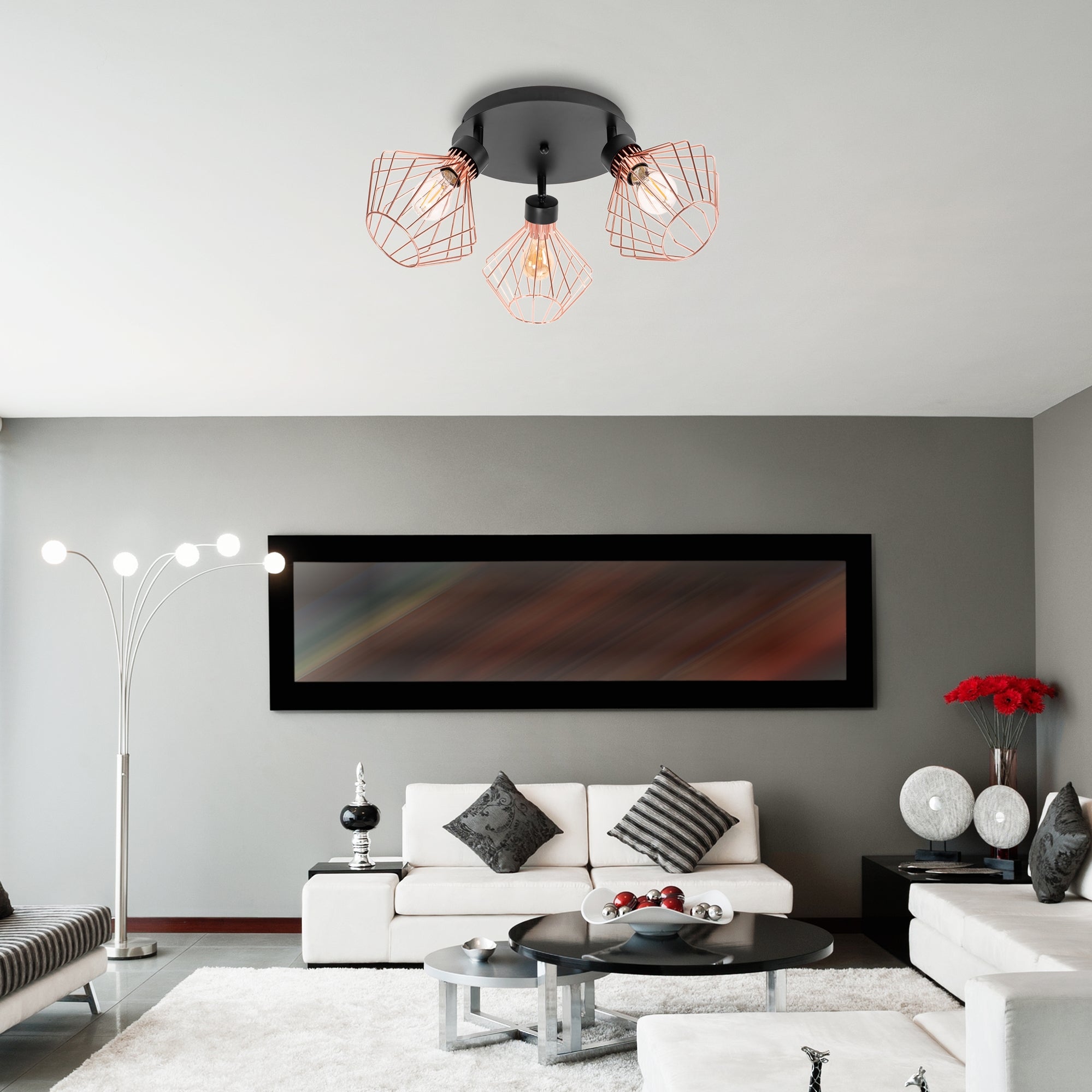 Lampa potrójna metalowa loft plafon  APP536-3C Różowe Złoto  4