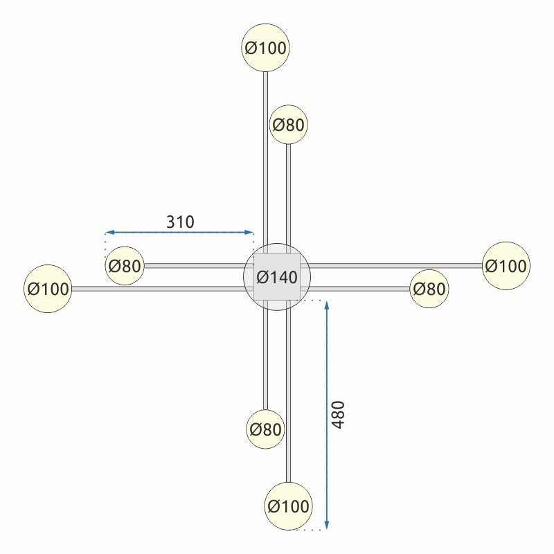LAMPA SUFITOWA NOWOCZESNA 8-RAMIENNA LED APP524-8C Złota