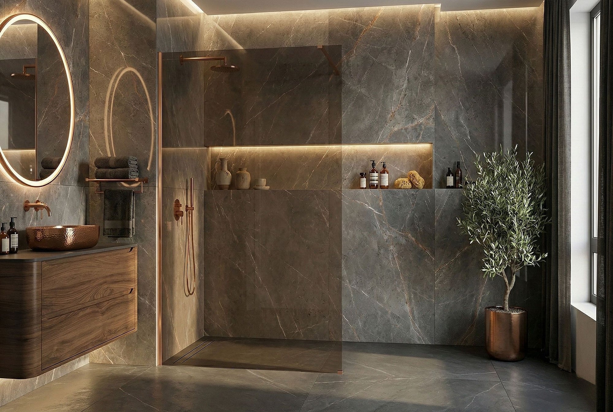 Kabina prysznicowa Walk-In Rea Flexi Brown / Brush Copper 100  6