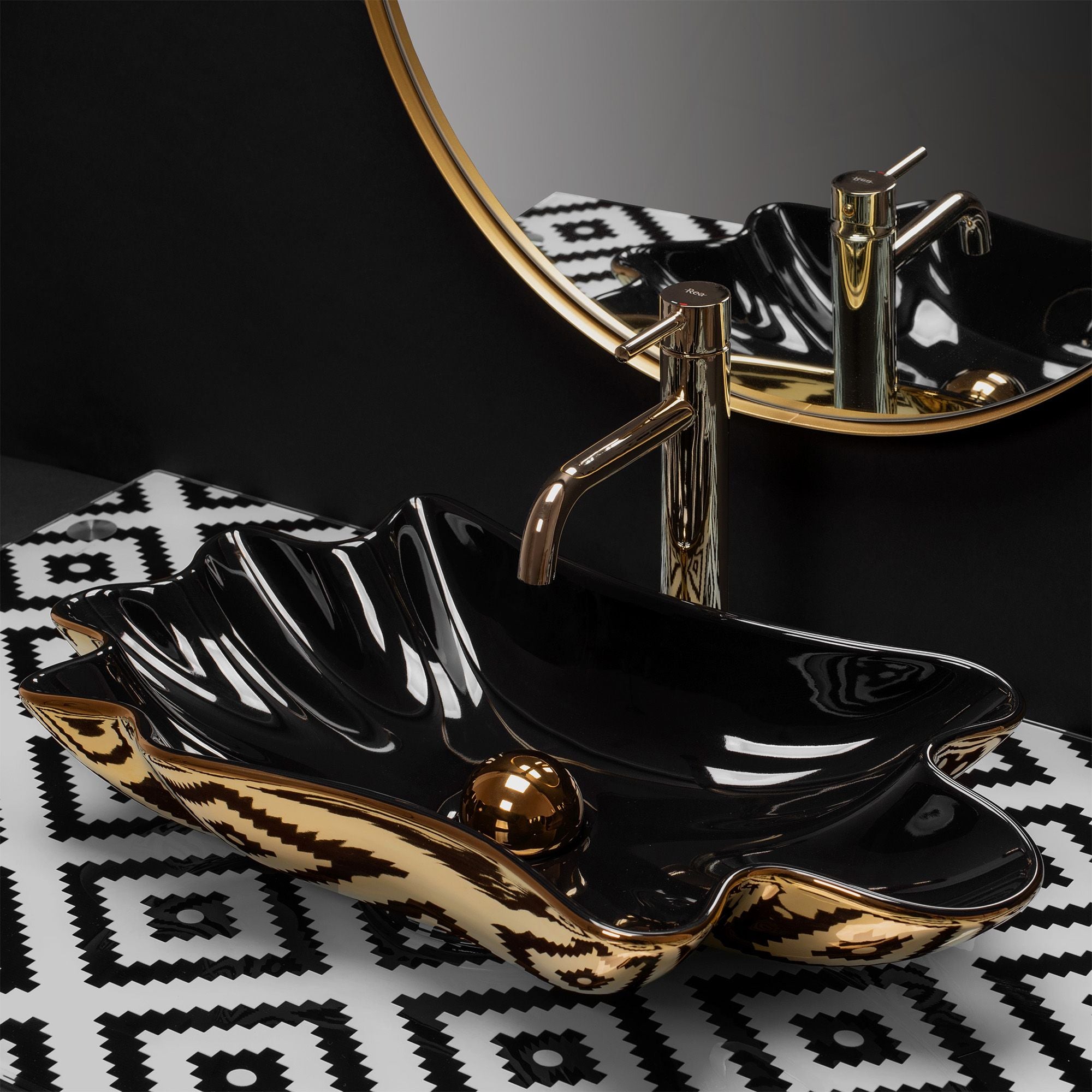 Umywalka REA Sea Infinity Gold/Black + Korek