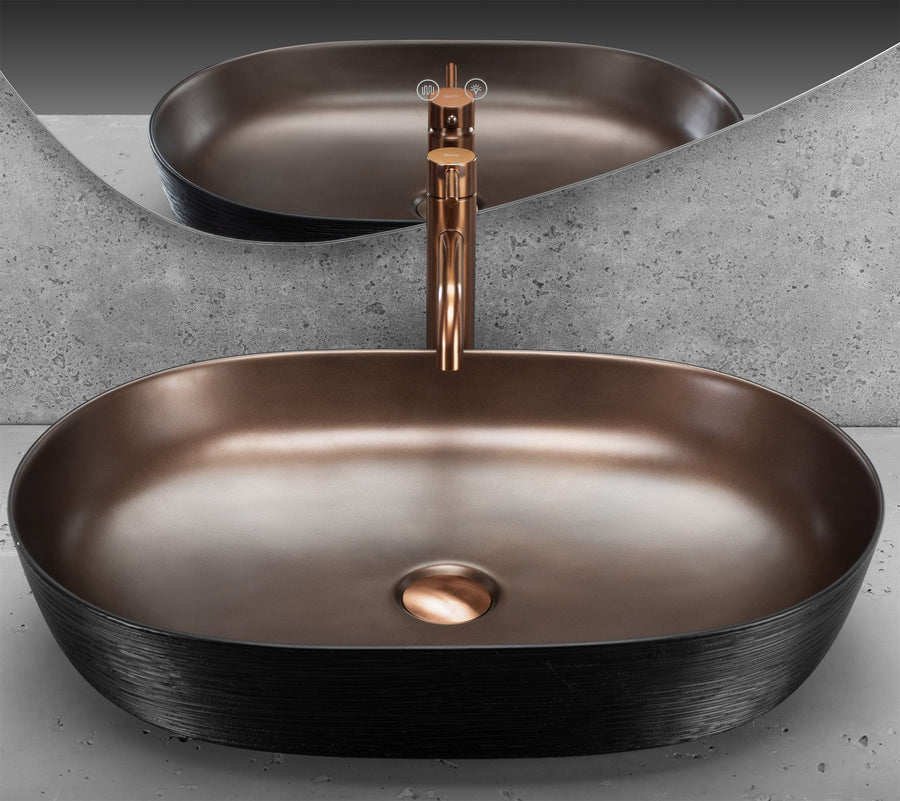 Umywalka nablatowa Rea Cleo 61 Copper Brush / Black  4