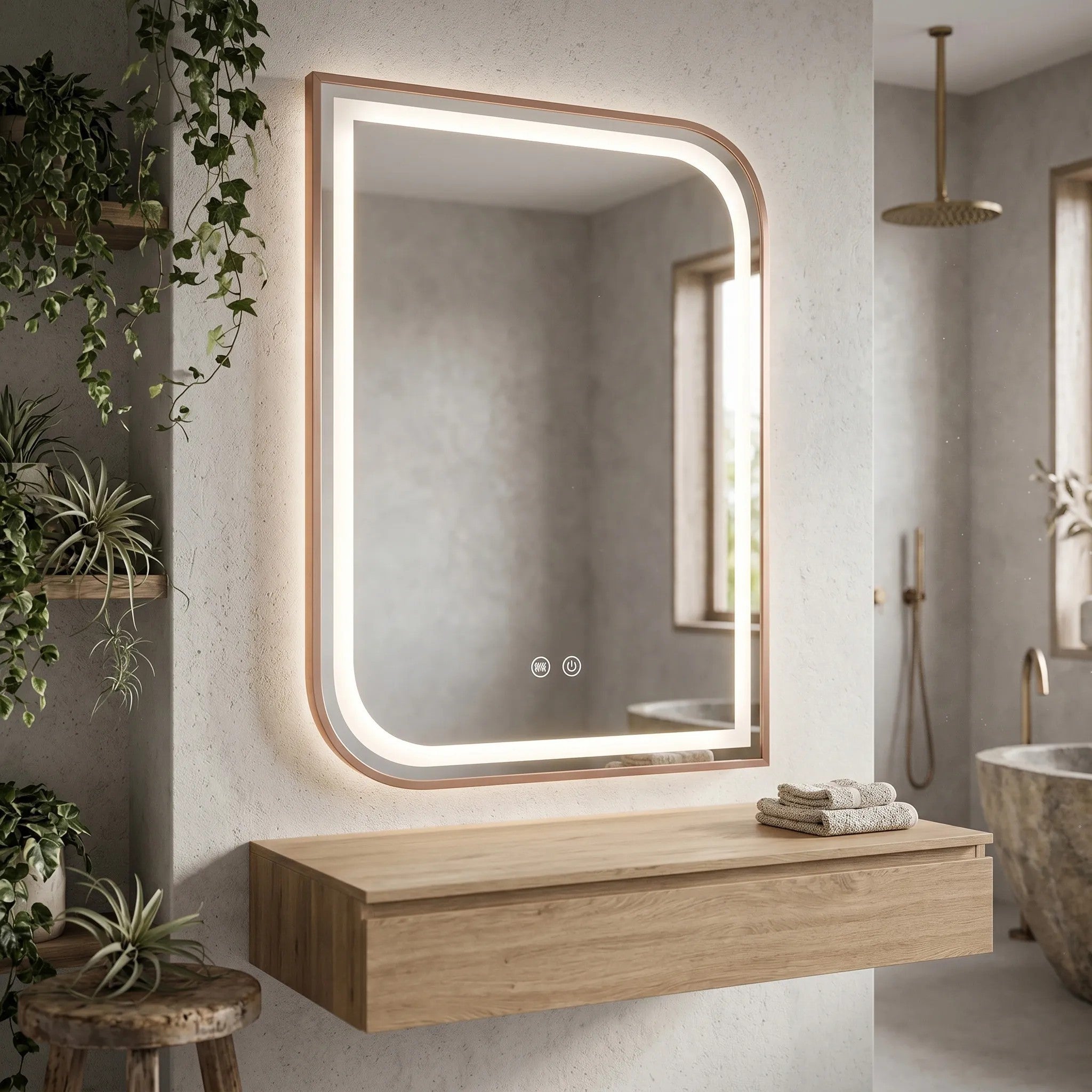 Lustro ścienne LED ZONE 80x60 Różowe Złoto Szczotkowane  5