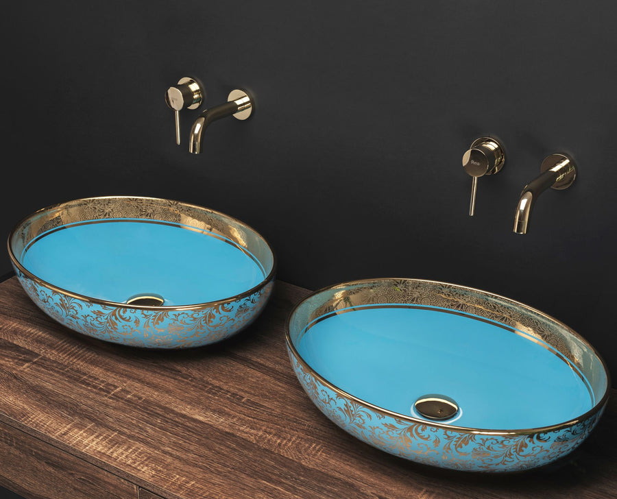 Umywalka Nablatowa Rea Margot Blue/Gold