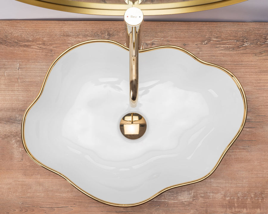 Umywalka nablatowa Rea Pearl Gold Edge