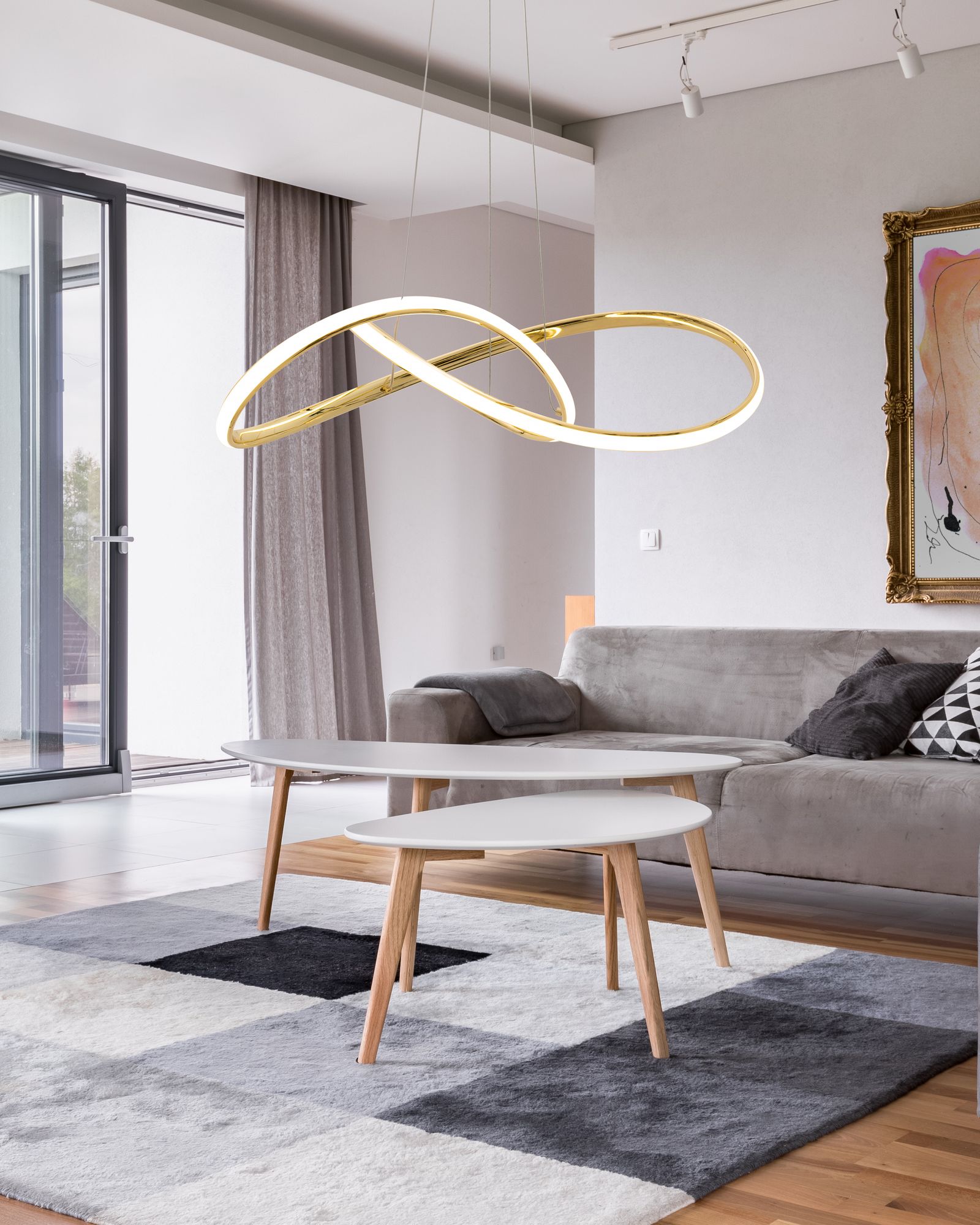 Lampa Sufitowa Wisząca Ring Nowoczesna LED + Pilot APP394-CP Złota
