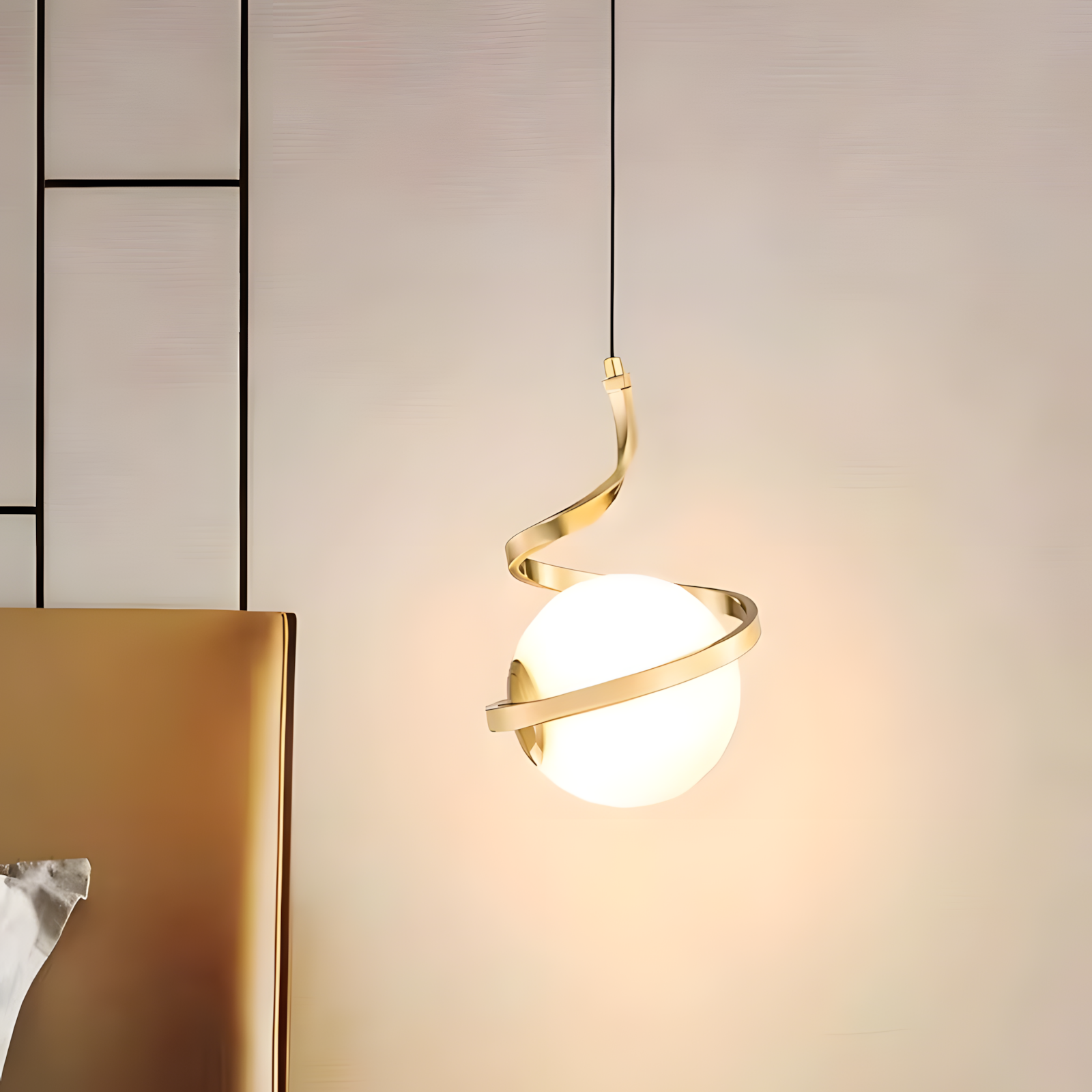 Lampa Wisząca Szklana Kula Spirala APP1733-1CP Złota  4