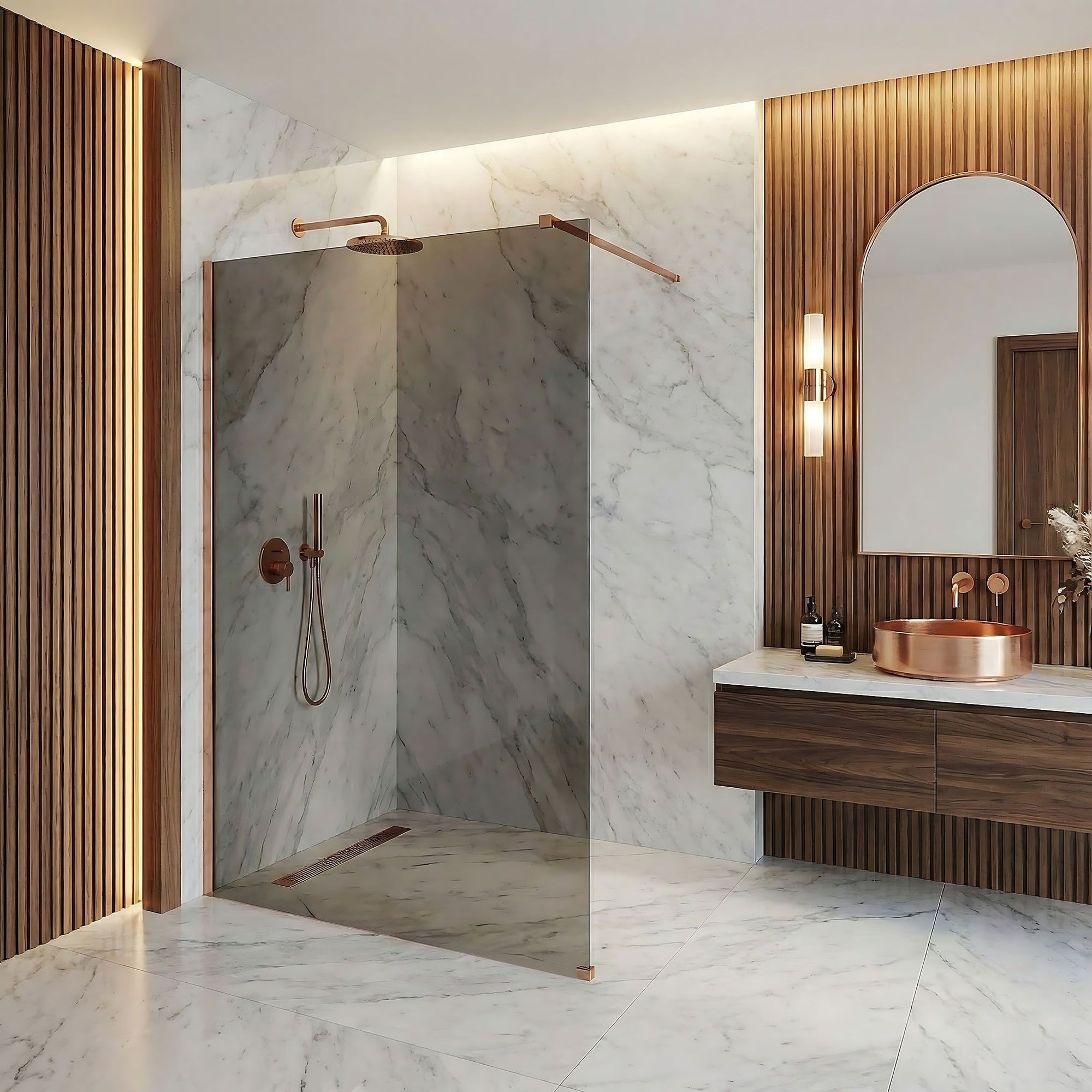 Kabina prysznicowa Walk-In Rea Flexi Grey / Brush Copper 110  1