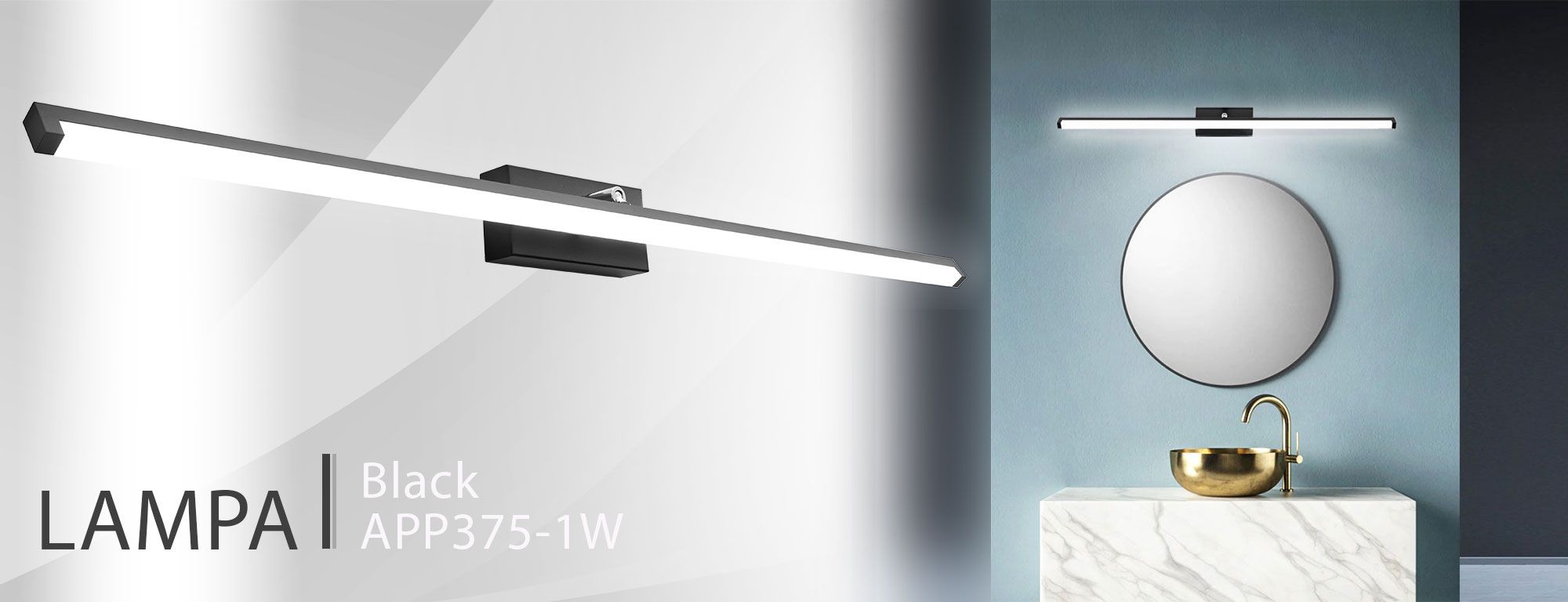 LAMPA KINKIET ŁAZIENKOWY LED NAD LUSTRO 20W 100CM APP375-1W CZARNA