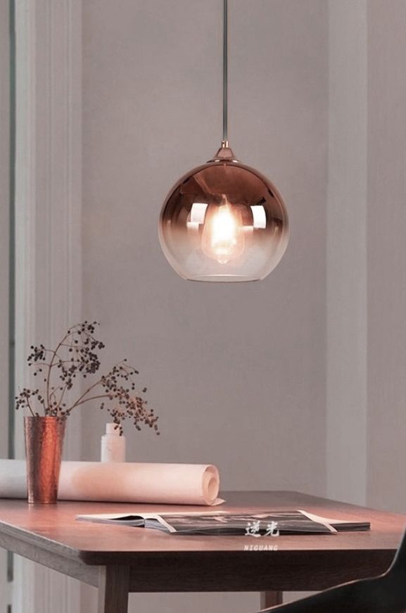 Lampa wisząca szklana APP313-1CP Różowe Złoto