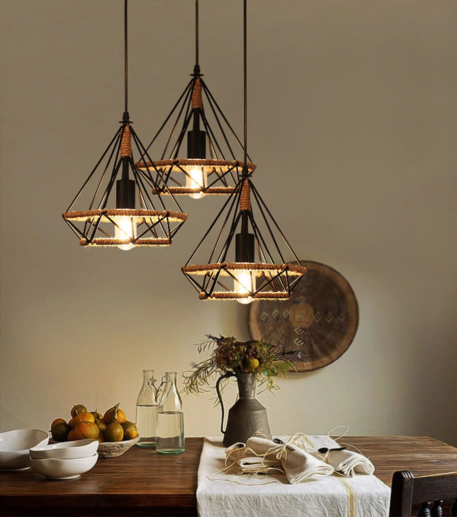 Lampa sufitowa geometryczna wisząca w stylu loft boho sznur APP678-1CP