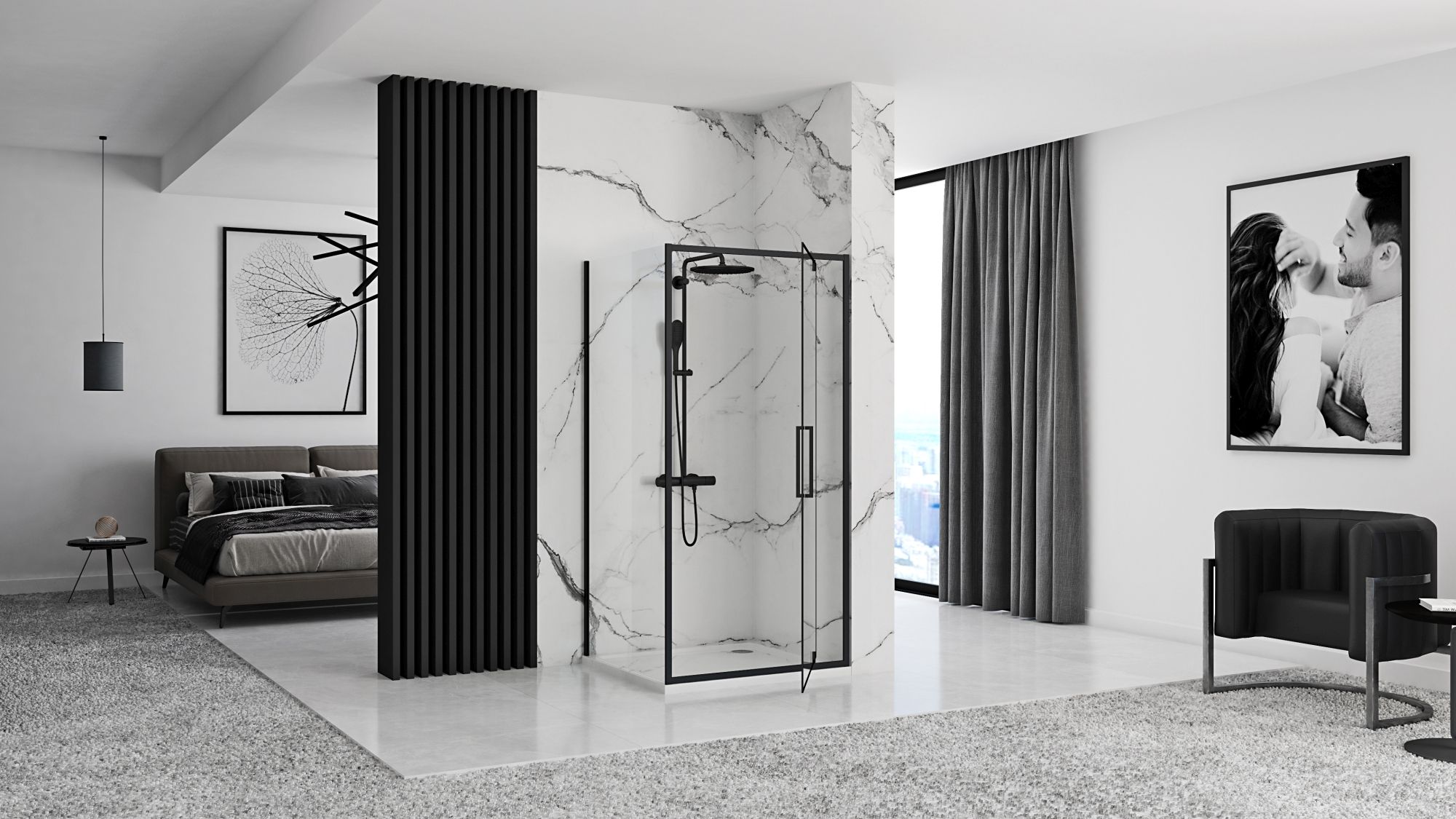 Kabina Prysznicowa Narożna Rea Rapid Swing Black 90x90