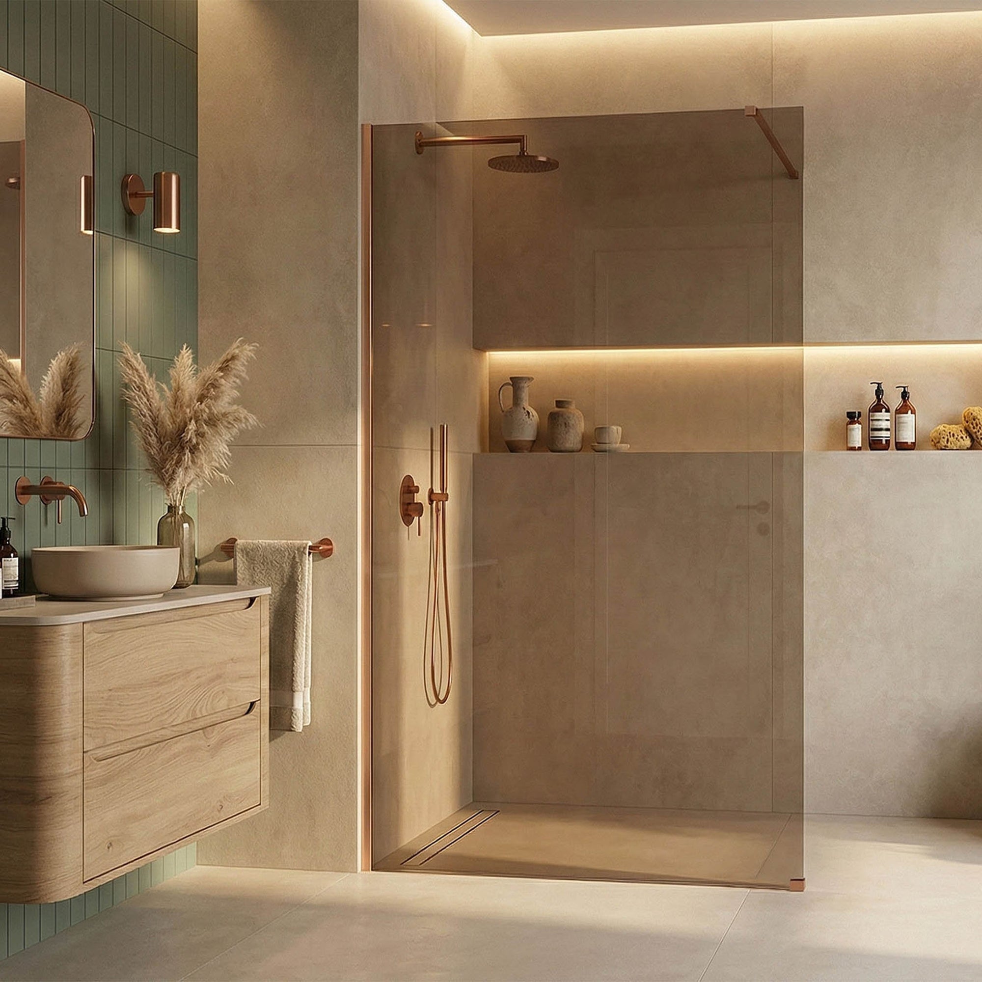 Kabina prysznicowa Walk-In Rea Flexi Brown / Brush Copper 90  1