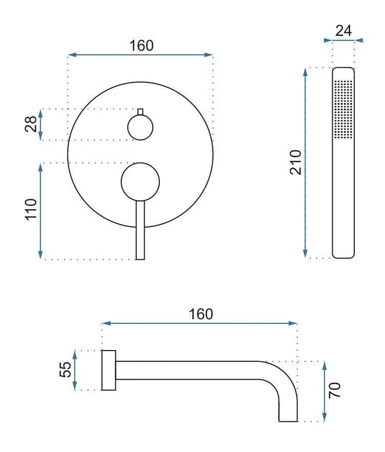 Bateria wannowa podtynkowa Rea Lungo Tytan + Box  6
