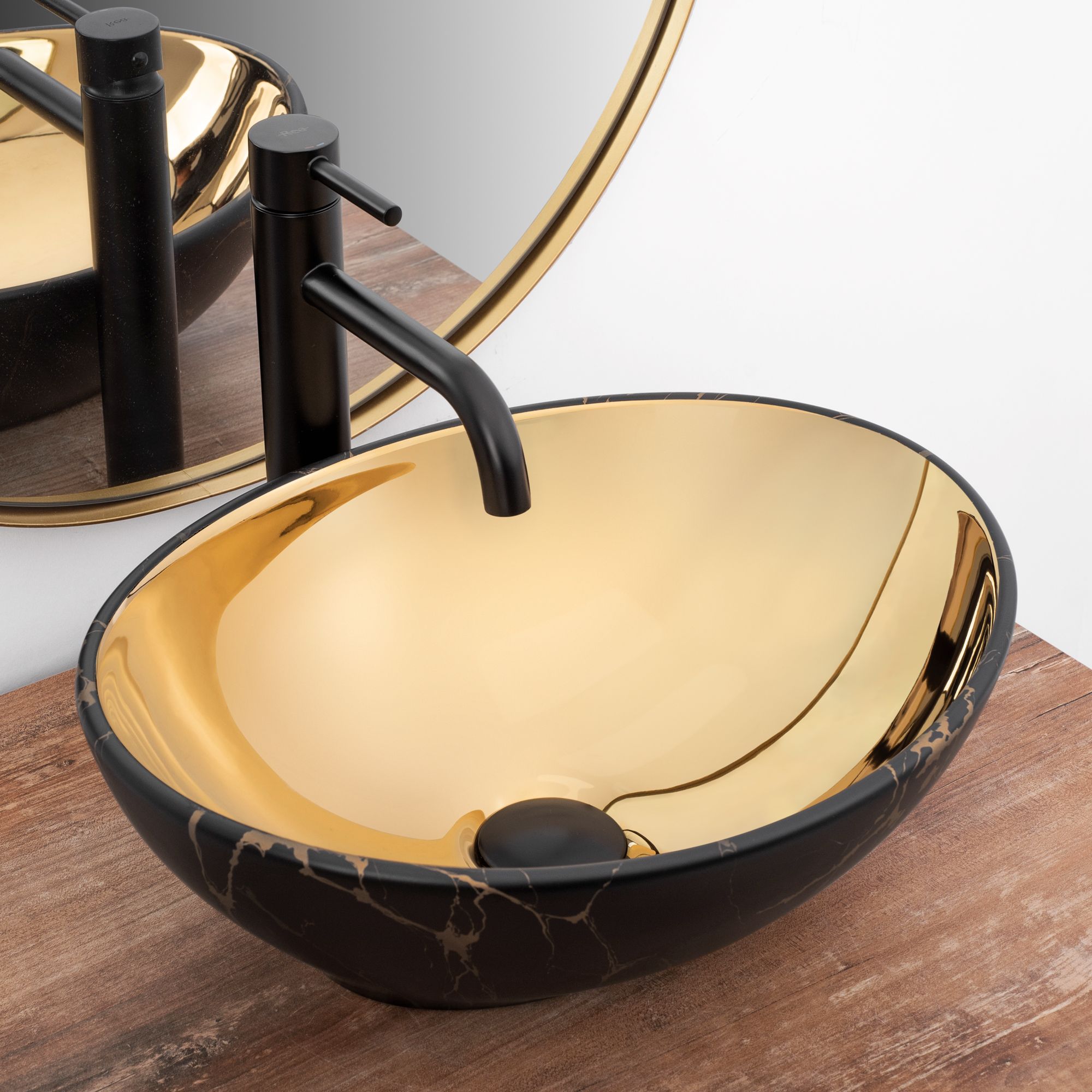 Umywalka nablatowa Rea Sofia in Gold marble black mat