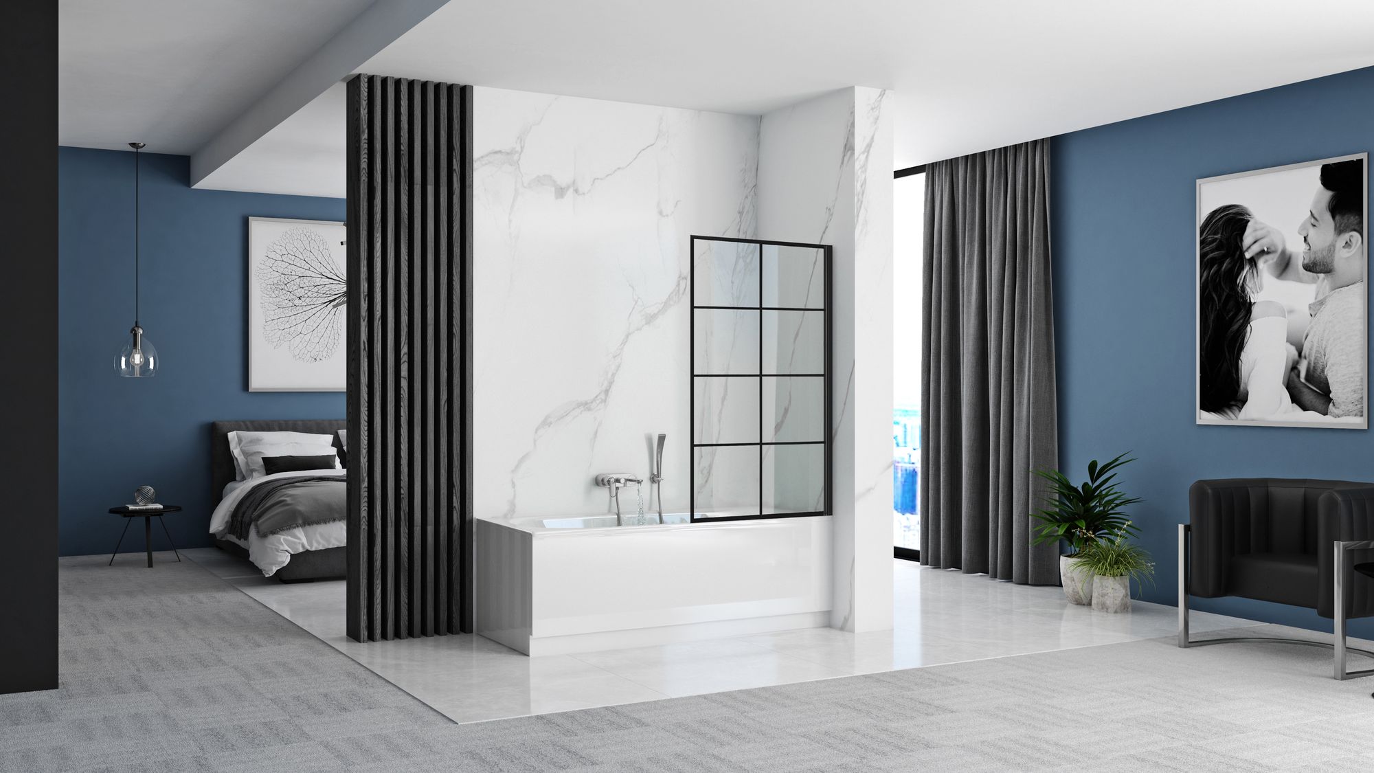 Parawan nawannowy Rea Lagos-1 Ruchomy 70 Black