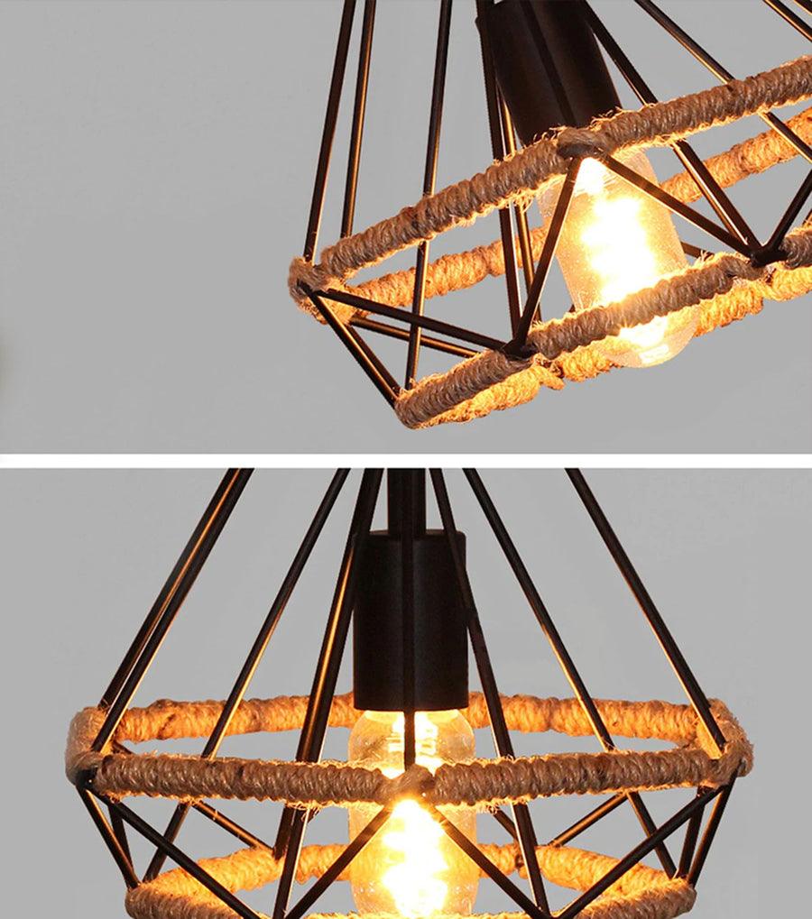 Lampa sufitowa geometryczna wisząca w stylu loft boho sznur APP678-1CP