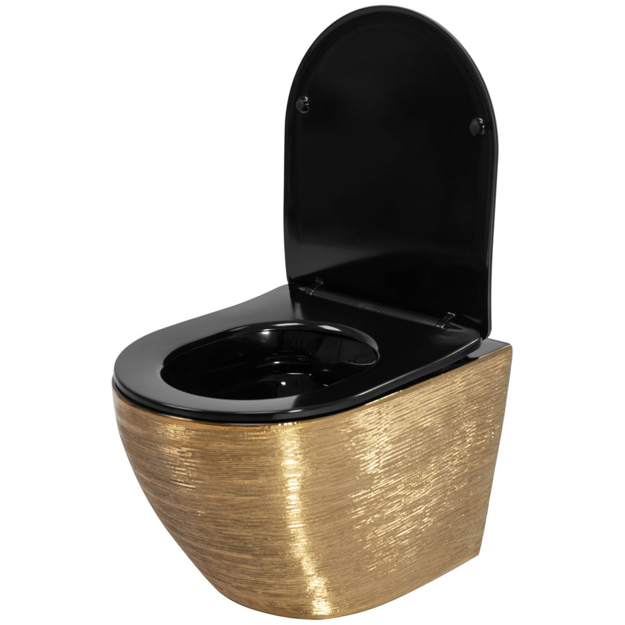 Misa WC podwieszana Carlo Mini Rimless Flat czarna złota szczotkowana