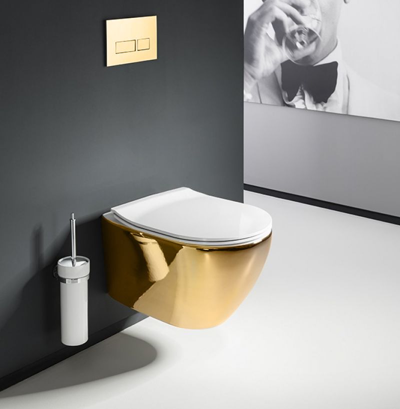 Misa WC podwieszana  Carlo Mini Rimless Flat Złoto Biała