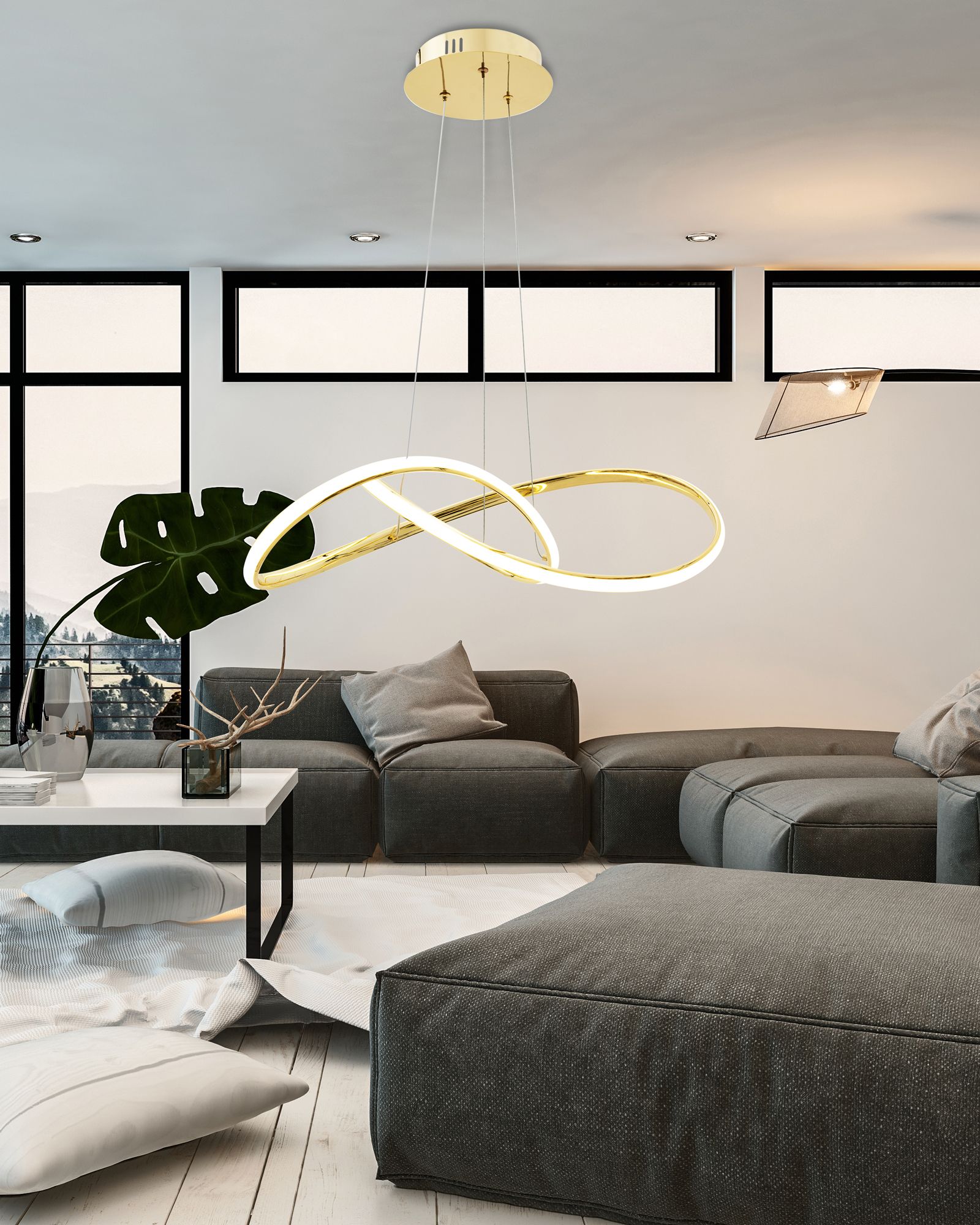 Lampa Sufitowa Wisząca Ring Nowoczesna LED + Pilot APP394-CP Złota