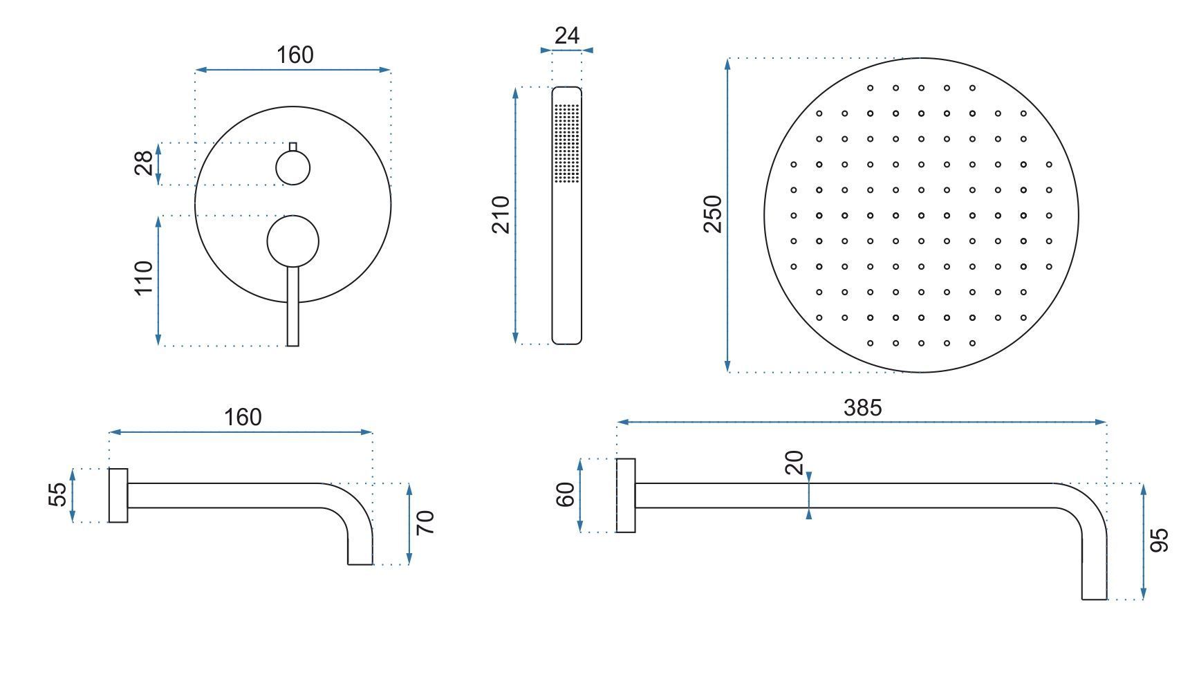 Zestaw wannowo-prysznicowy podtynkowy Rea Lungo złoty szczotkowany + BOX