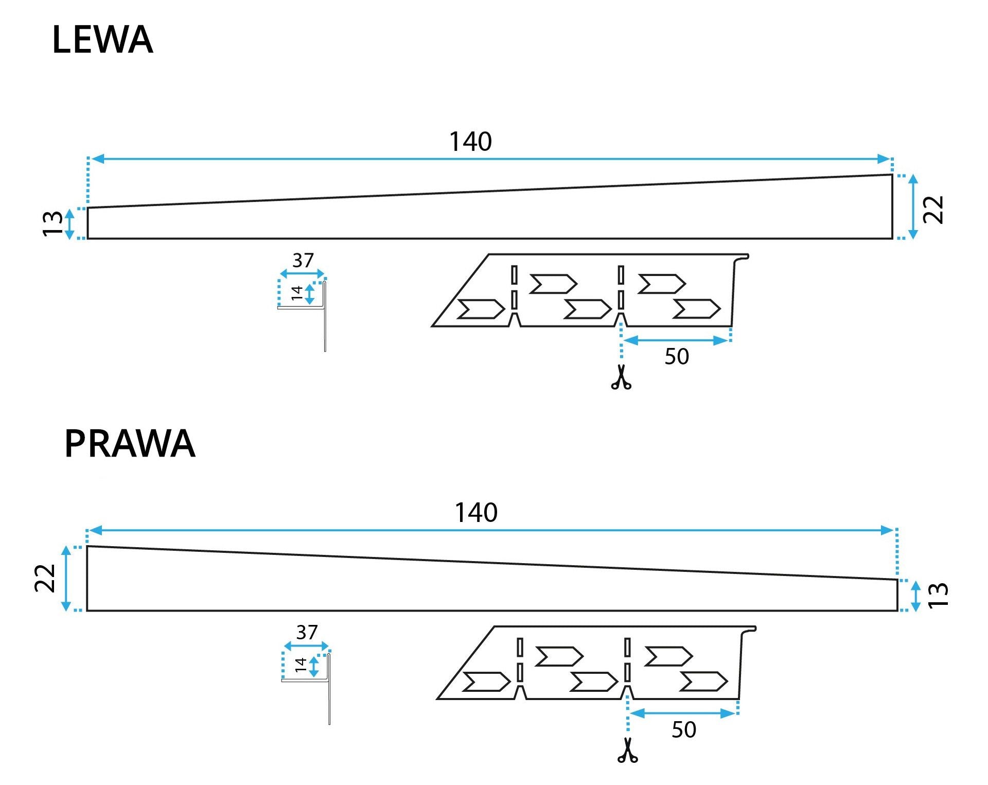 Listwa spadkowa brodzikowa 140cm Czarna
