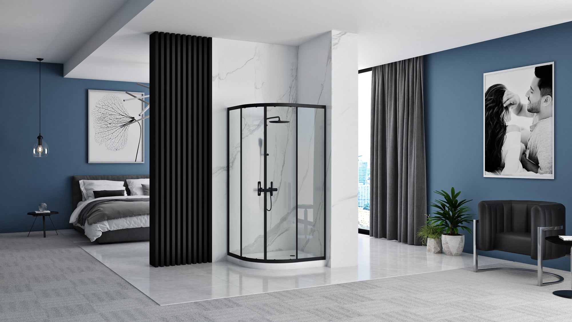 Kabina Prysznicowa Rea Look Czarna Black 80x80 Bez brodzika 2