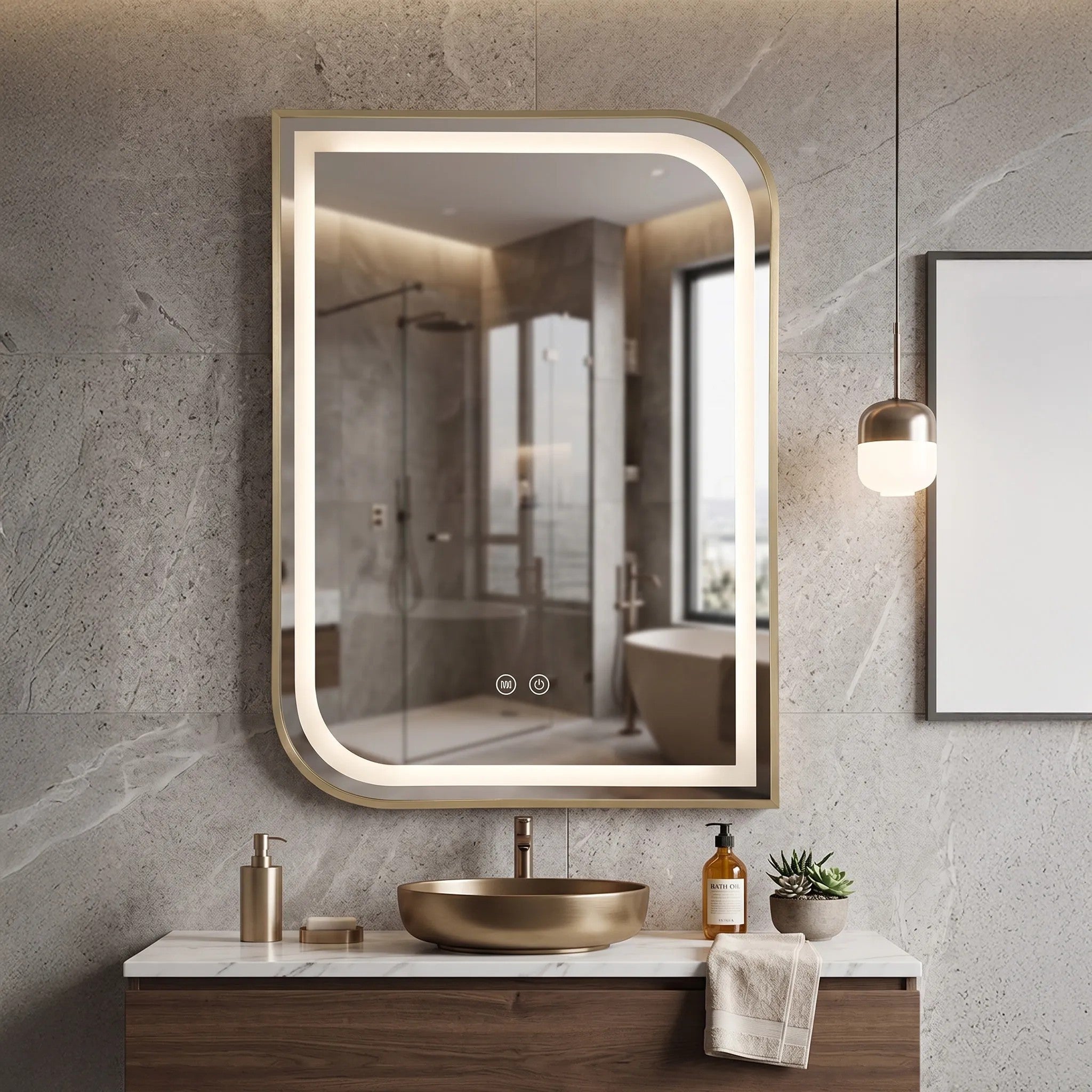 Lustro ścienne LED ZONE 80X60 Złoty Szczotkowany  7