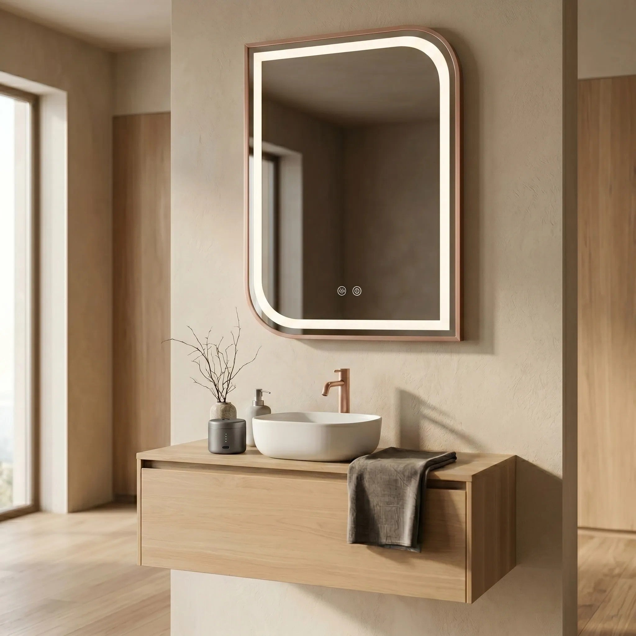 Lustro ścienne LED ZONE 80x60 Różowe Złoto Szczotkowane  7