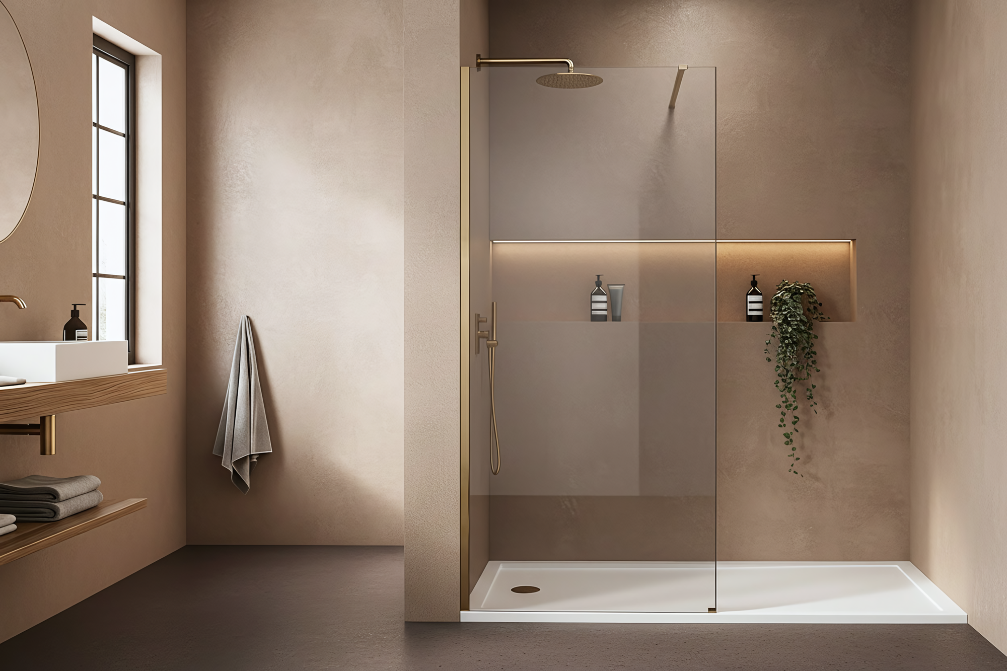 Kabina Prysznicowa Walk-in Rea Flexi Transparent / Brush Gold 130  6