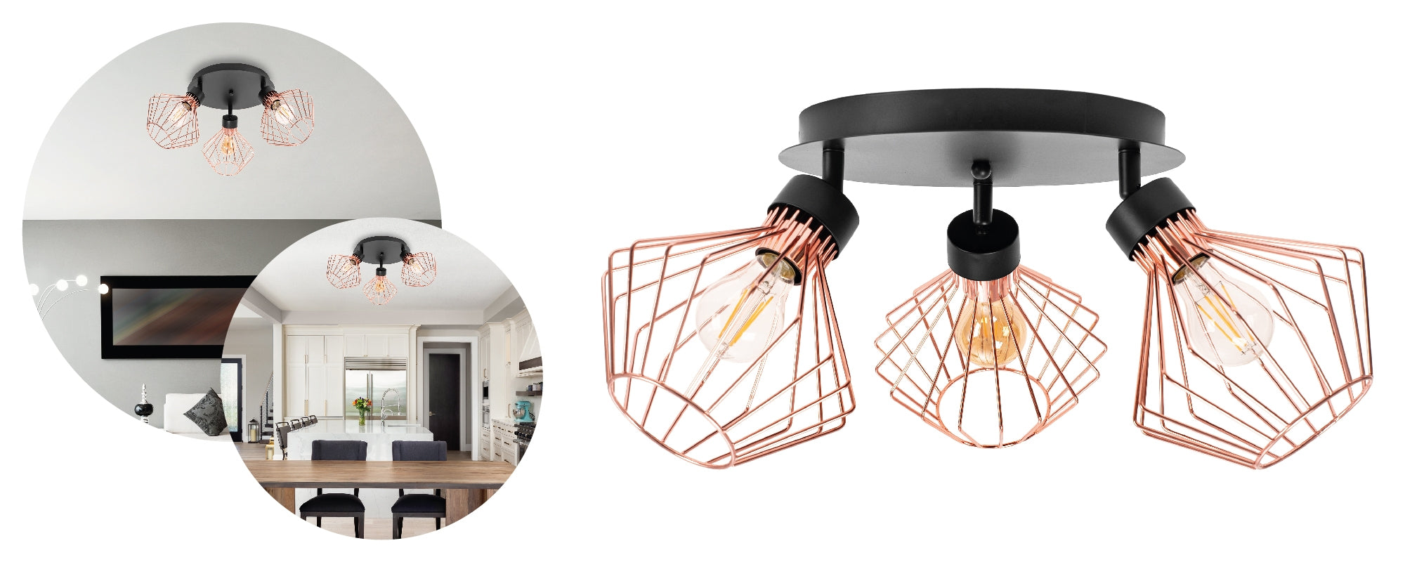 Lampa potrójna metalowa loft plafon  APP536-3C Różowe Złoto  6