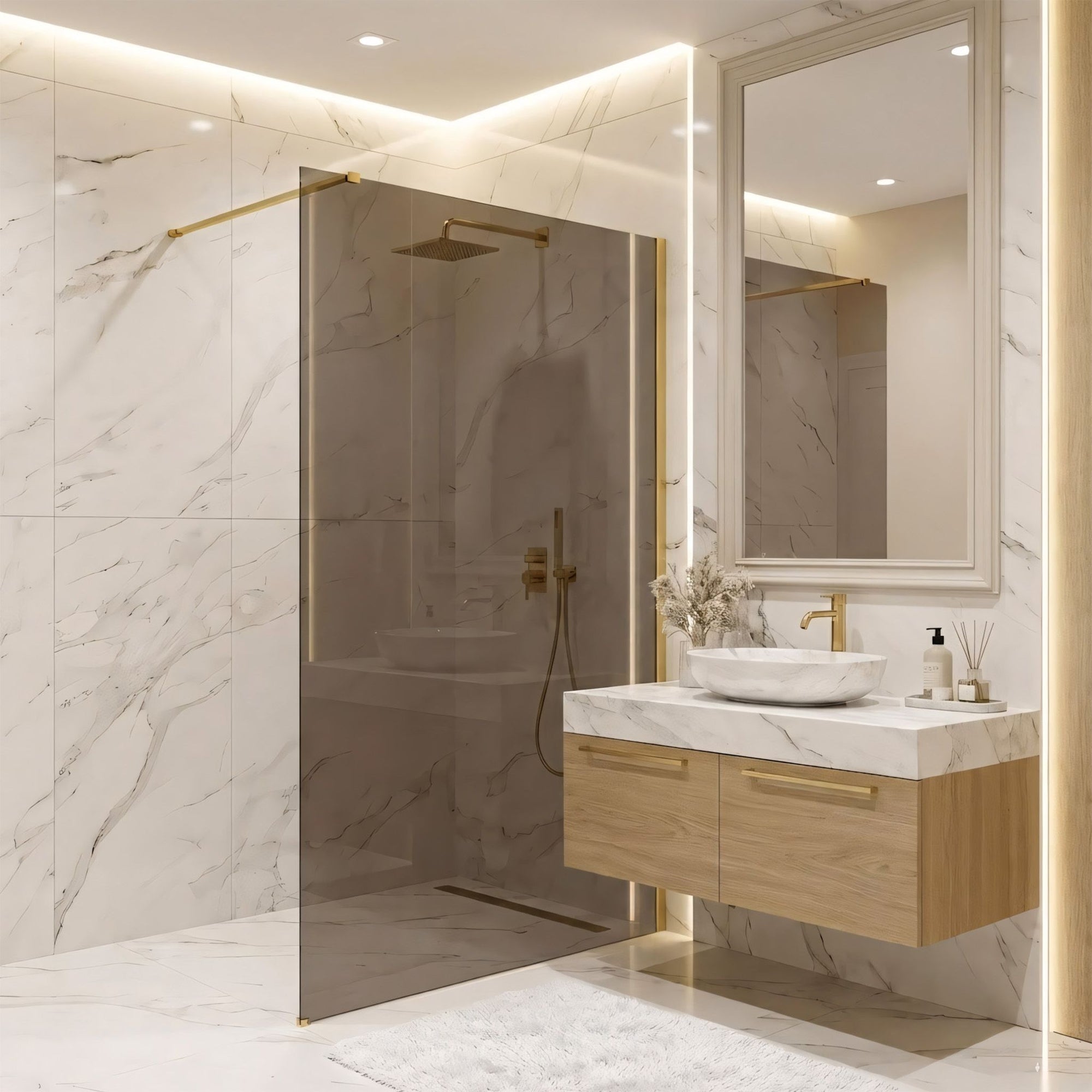 Kabina prysznicowa Walk-In Rea Flexi Brown / Brush Gold 100  3