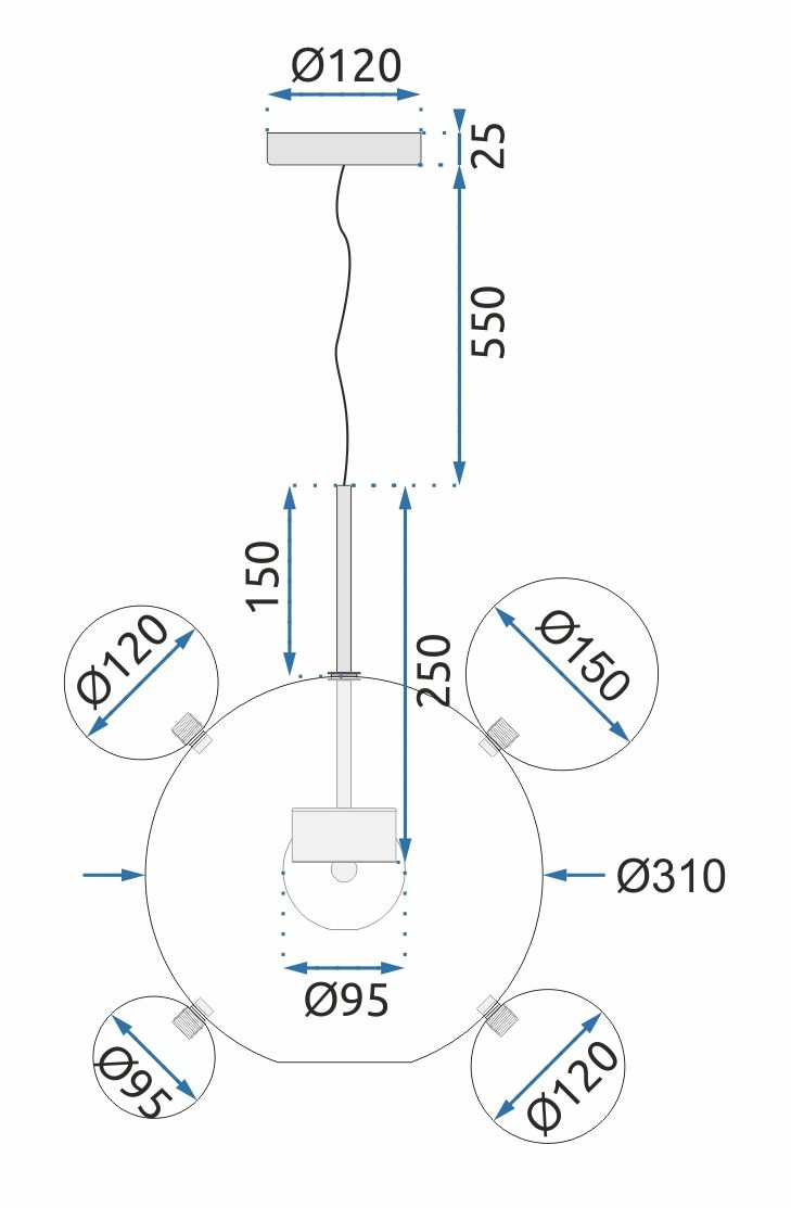 Lampa Sufitowa Wisząca Szklane Kule APP650-CP