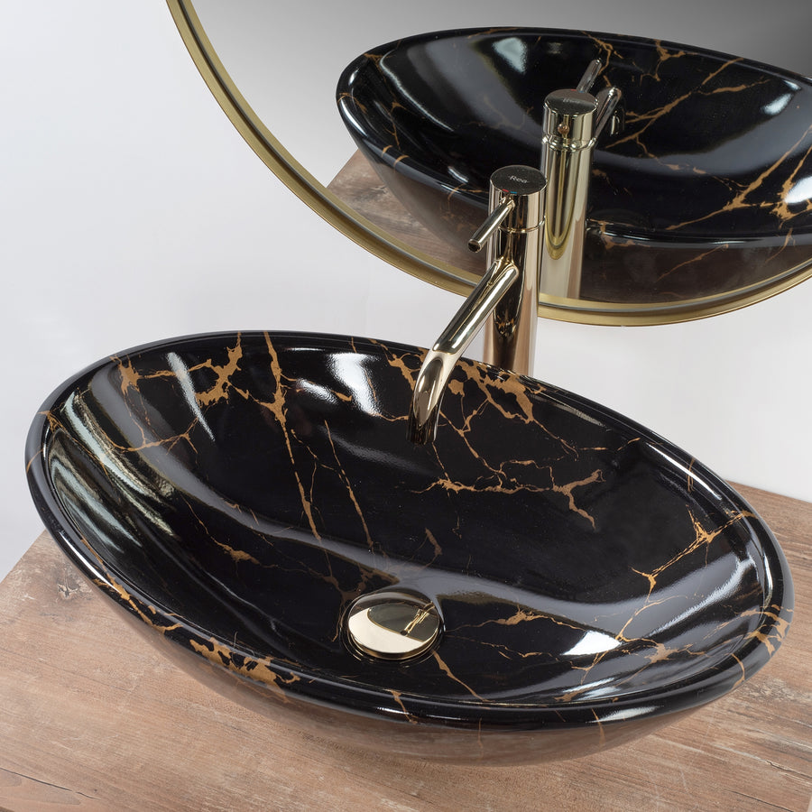Umywalka nablatowa REA Pamela Black Marble Shiny  4