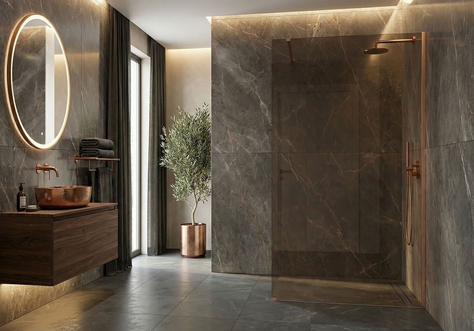 Kabina prysznicowa Walk-In Rea Flexi Brown / Brush Copper 120  4