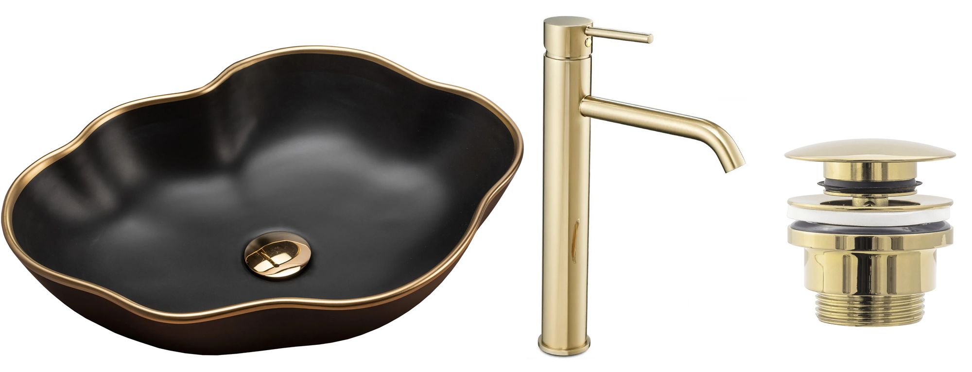 Zestaw Pearl black matt gold edge + bateria wysoka Lungo gold + korek uniwersalny złoty