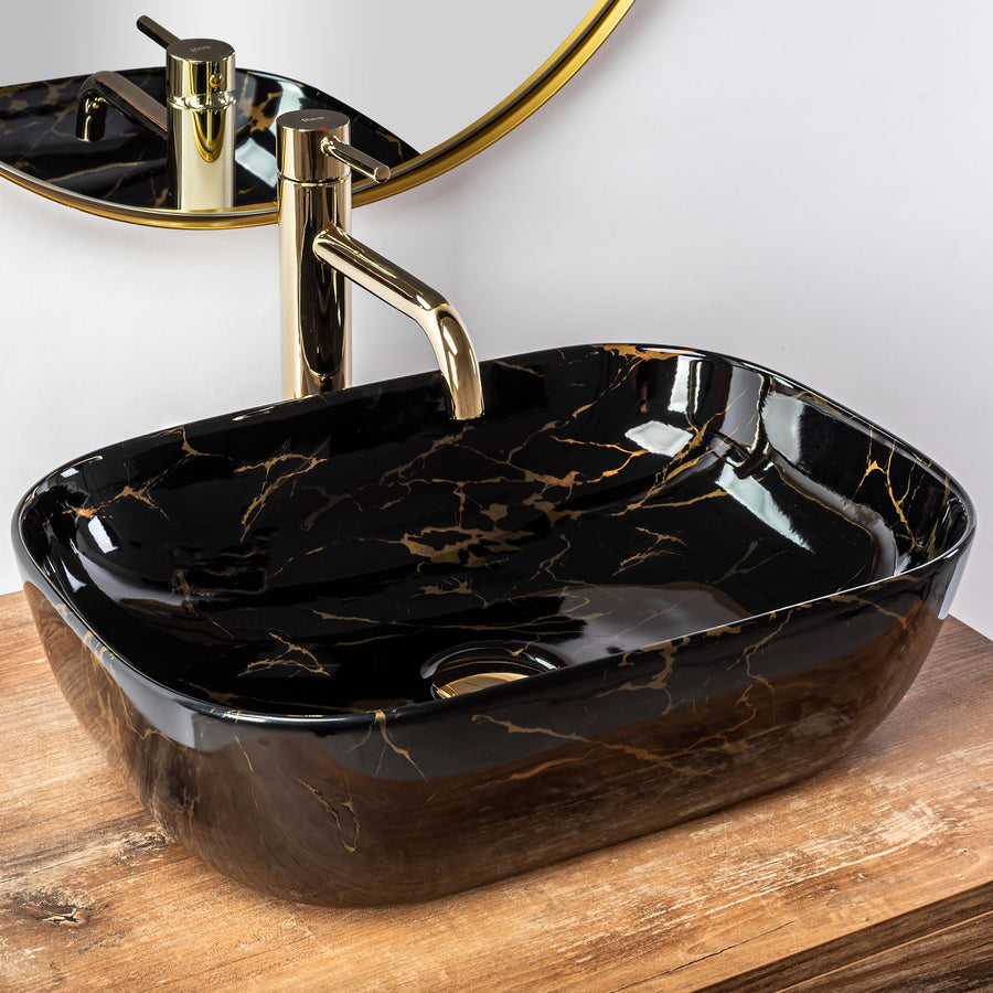 Umywalka nablatowa Rea Belinda Black Marble shiny  3