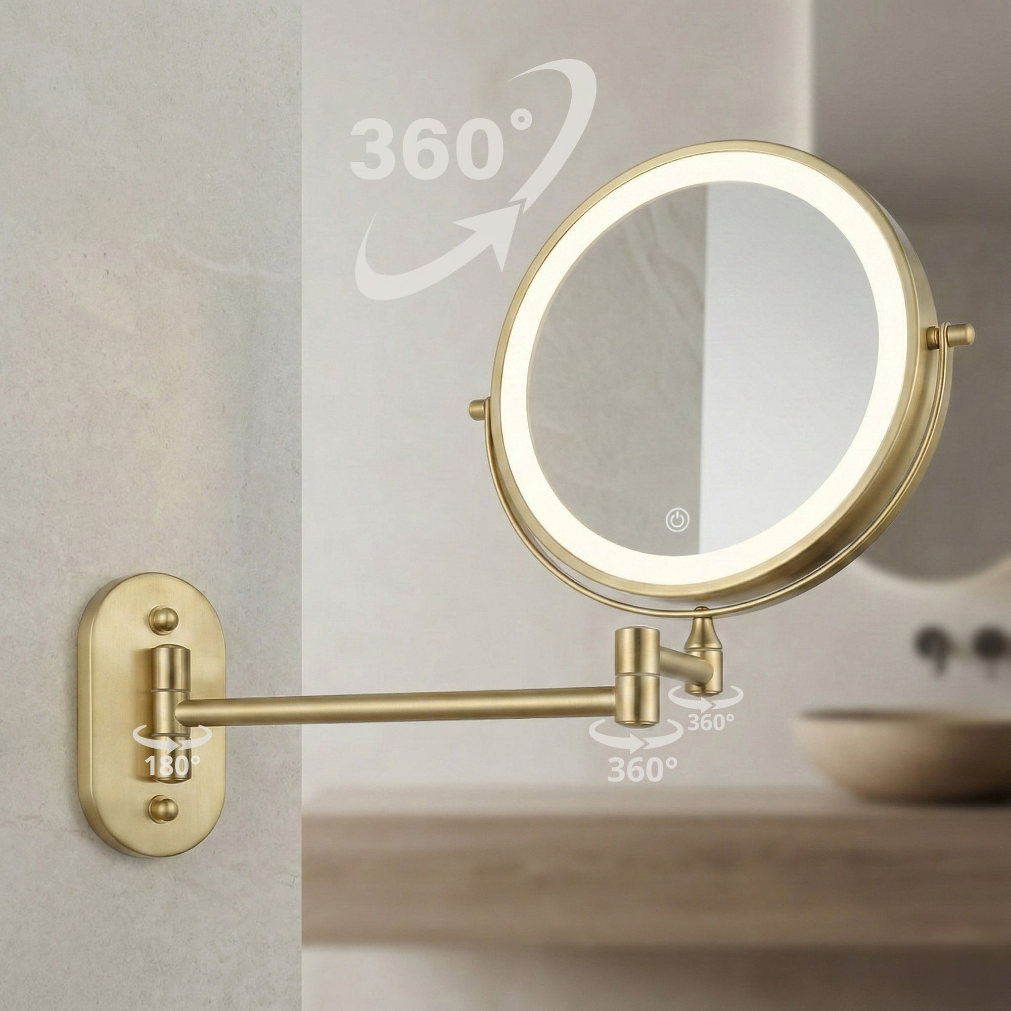 Lustro ścienne dwustronne kosmetyczne LED Glow Złote Szczotkowane  4