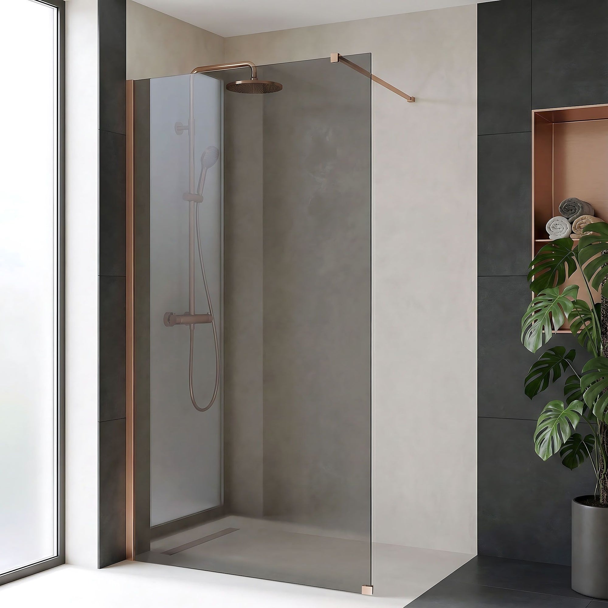 Kabina prysznicowa Walk-In Rea Flexi Grey / Brush Copper 110  5