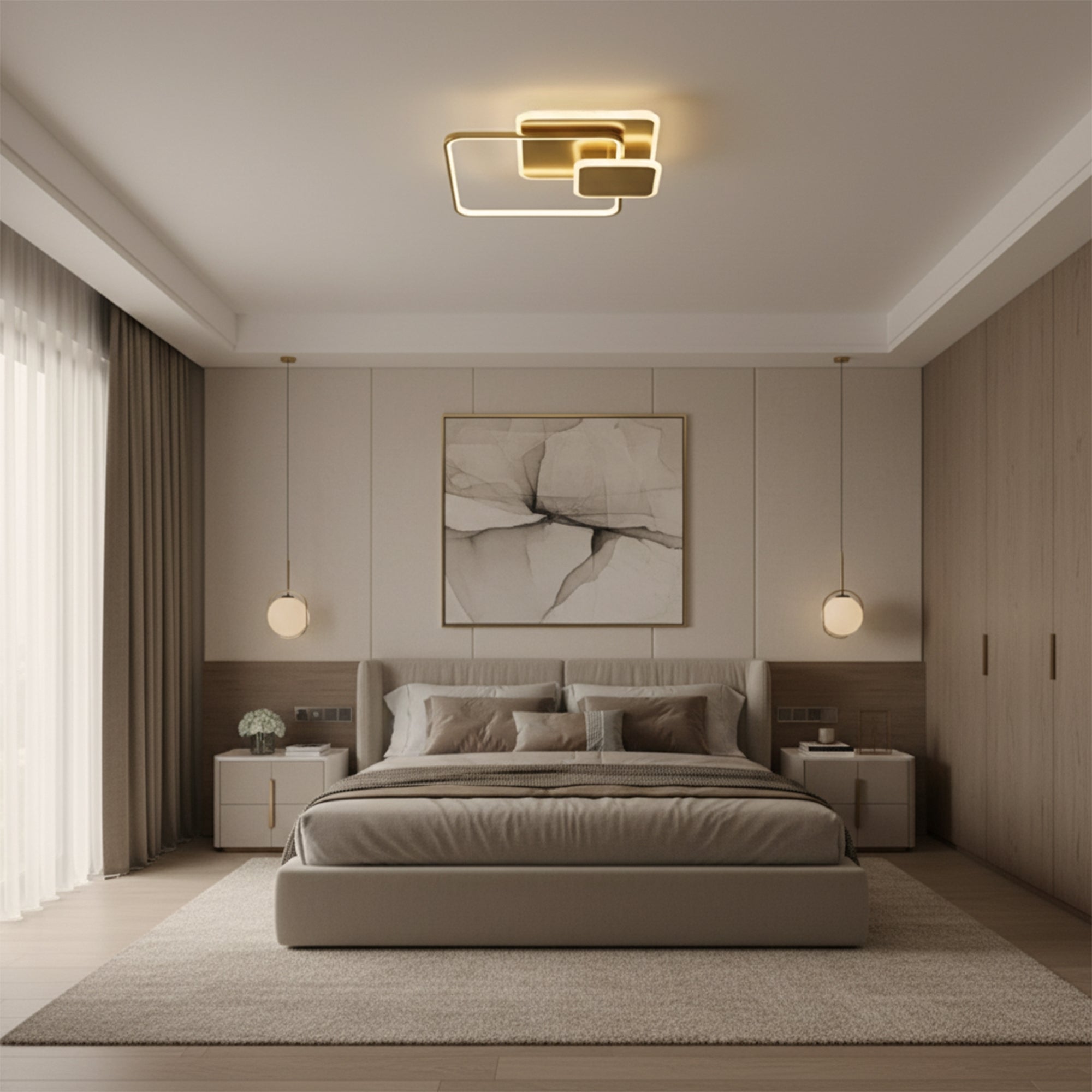 Lampa sufitowa APP1714-C plafon LED Złota Szczotkowana + pilot  4