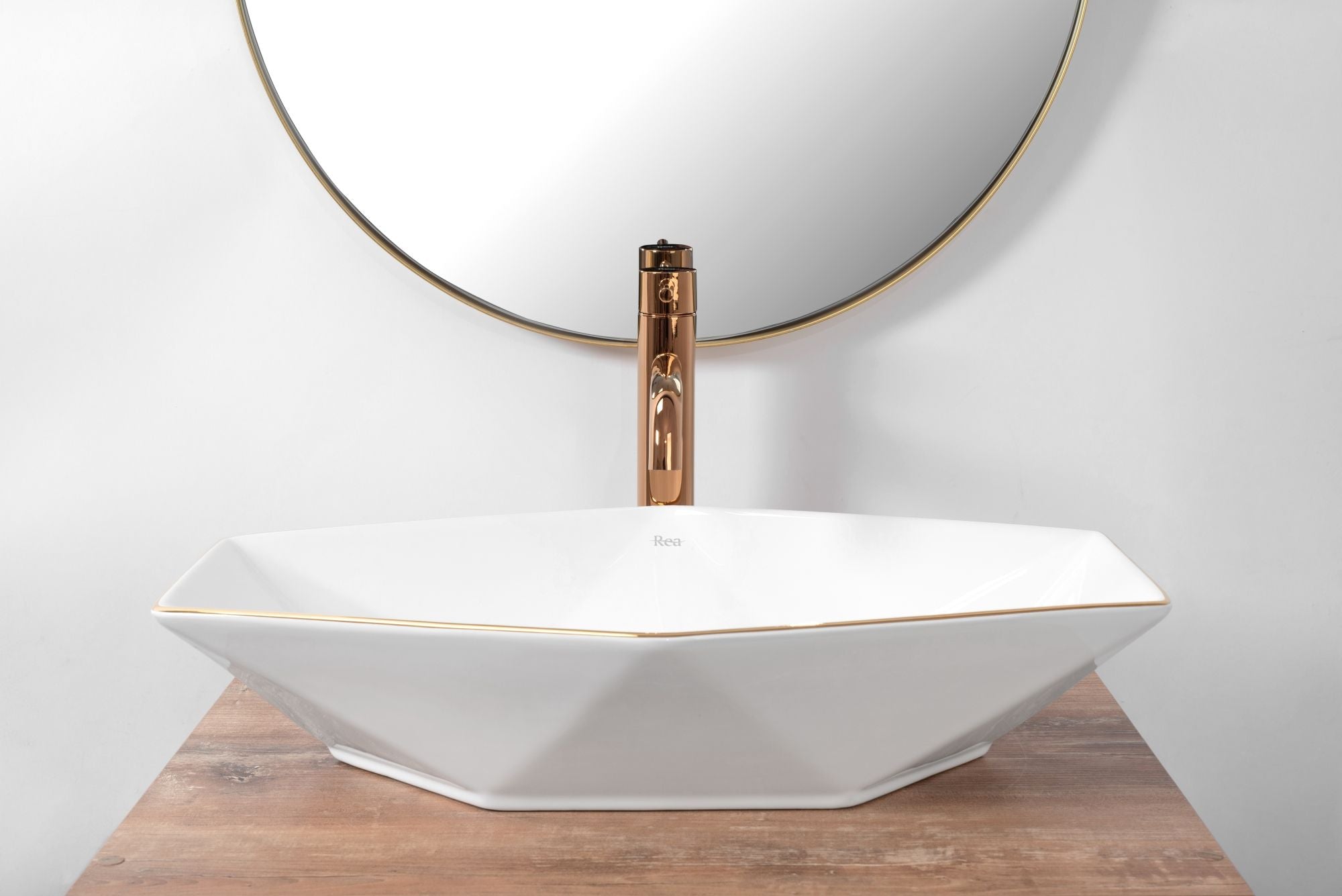 Umywalka nablatowa Rea Vegas Biała Rose Gold Edge