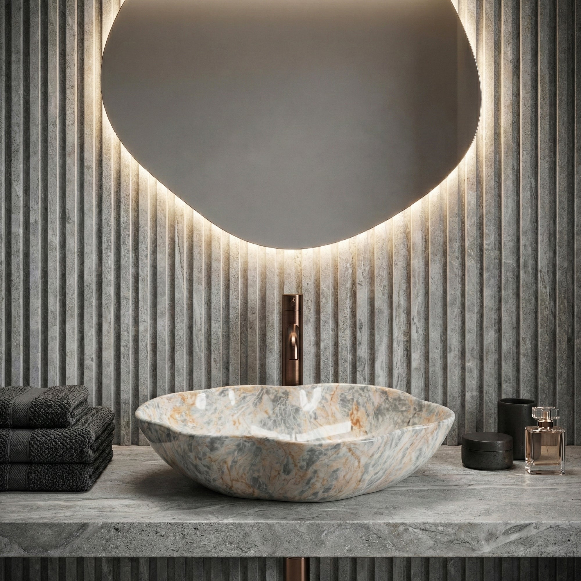 Umywalka nablatowa Rea Pearl Ruststone  4