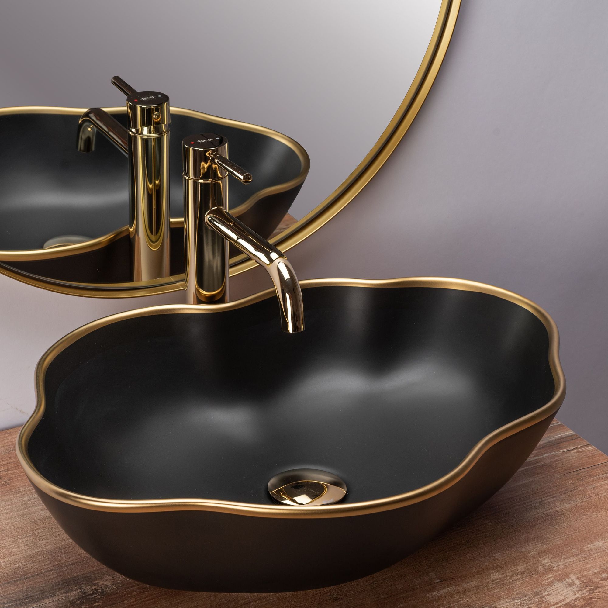 Zestaw Pearl black matt gold edge + bateria wysoka Lungo gold + korek uniwersalny złoty