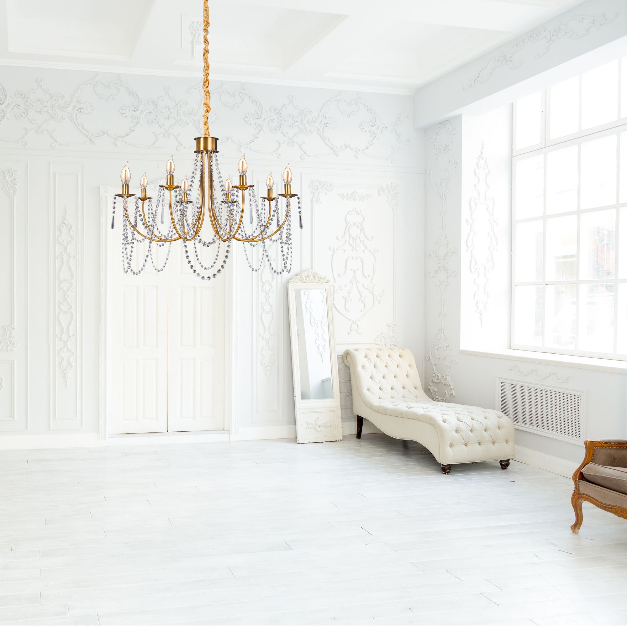 Lampa Kryształowa Żyrandol APP766-8CP Złota