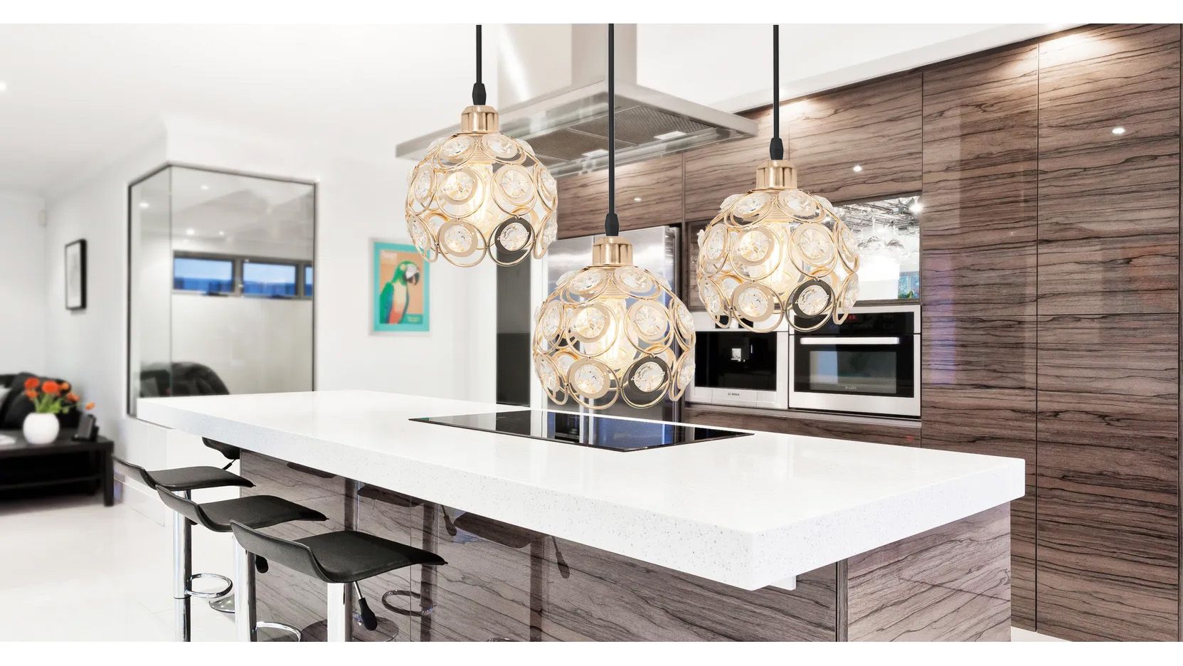 ELEGANCKA LAMPA SUFITOWA APP211-3CPR KRYSZTAŁ ZŁOTA